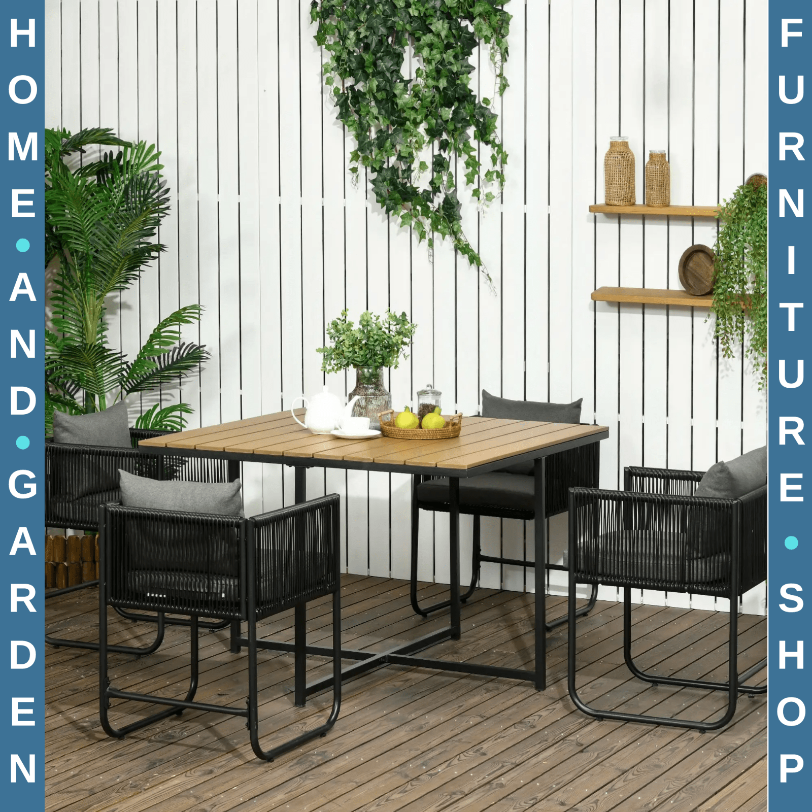 5 - Piece Rattan Cube Dining Set – Garden Wicker Table & Chairs with Wood Look Top - Home and Garden Furniture Shop - rustic - furniture