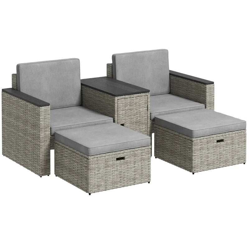 5 Piece Rattan Garden Furniture Conversation Set w/ Footstools and Storage Table - Home and Garden Furniture Shop - rustic - furniture
