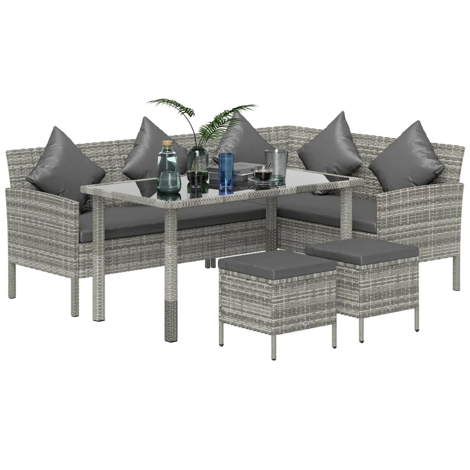 5 Piece Rattan Garden Furniture Set 6 Seater Corner Sofa Outdoor Dining Grey - Home and Garden Furniture Shop - rustic - furniture