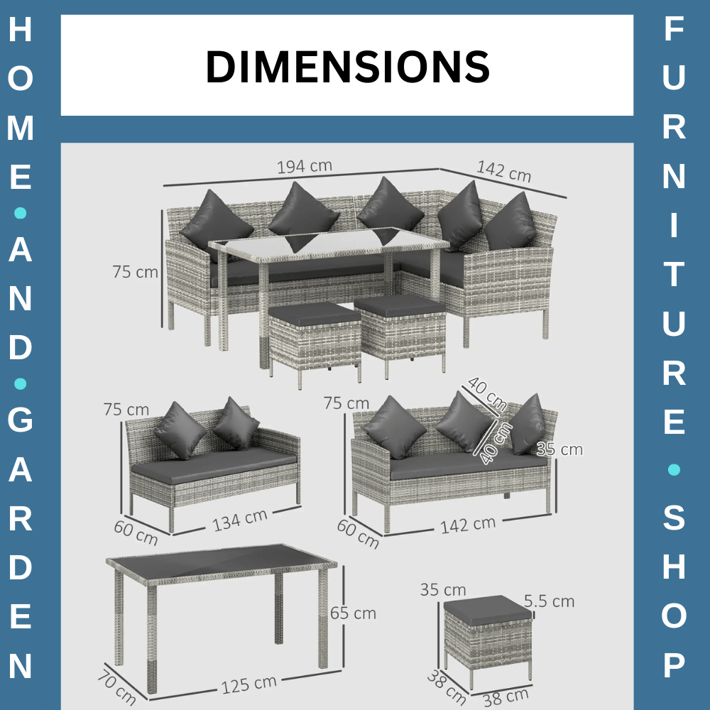 5 Piece Rattan Garden Furniture Set 6 Seater Corner Sofa Outdoor Dining Grey - Home and Garden Furniture Shop - rustic - furniture
