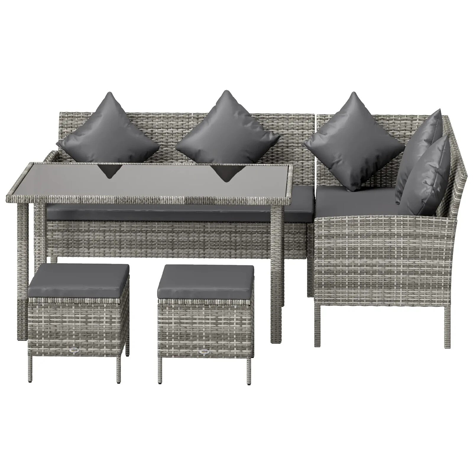5 Piece Rattan Garden Furniture Set 6 Seater Corner Sofa Outdoor Dining Grey - Home and Garden Furniture Shop - rustic - furniture