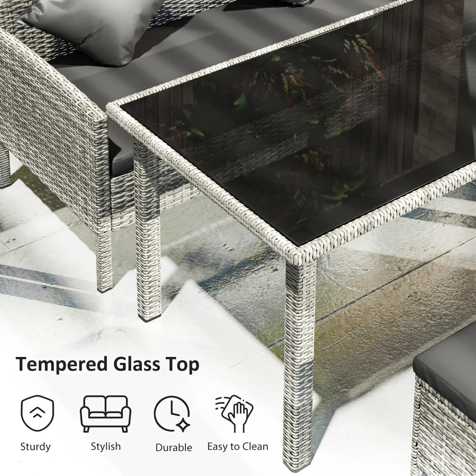 5 Piece Rattan Garden Furniture Set 6 Seater Corner Sofa Outdoor Dining Grey - Home and Garden Furniture Shop - rustic - furniture