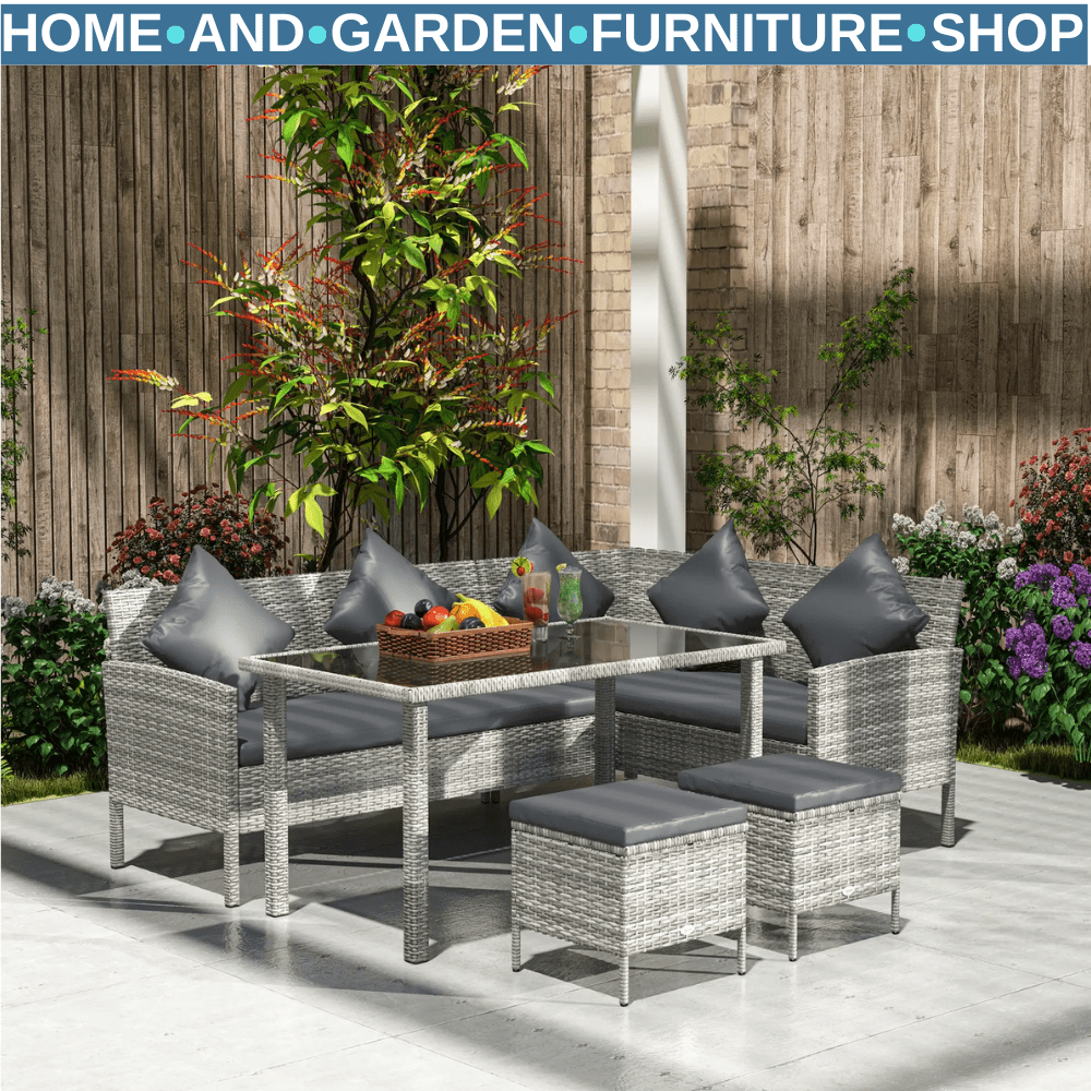 5 Piece Rattan Garden Furniture Set 6 Seater Corner Sofa Outdoor Dining Grey - Home and Garden Furniture Shop - rustic - furniture
