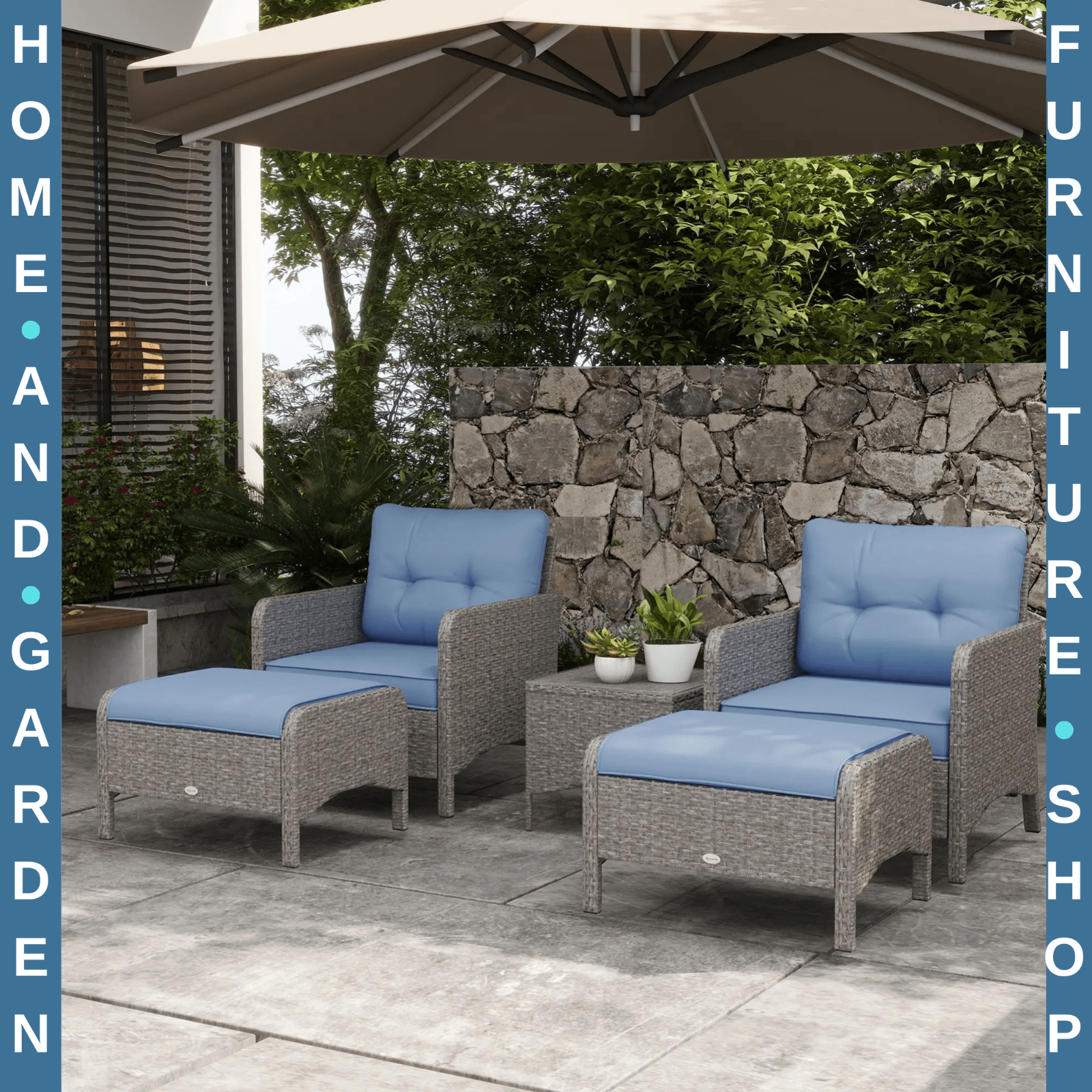 5 Piece Rattan Garden Furniture Set Outdoor Sofa with Chairs Stools and Table - Home and Garden Furniture Shop - rustic - furniture