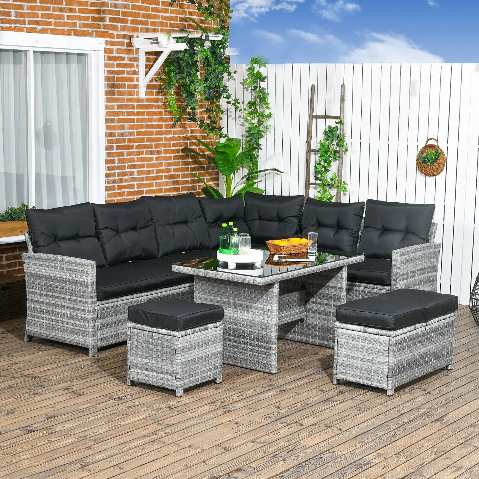 5 Piece Rattan Patio Furniture Set with Corner Sofa Footstools Table Mixed Grey - Home and Garden Furniture Shop - #rustic - furniture#