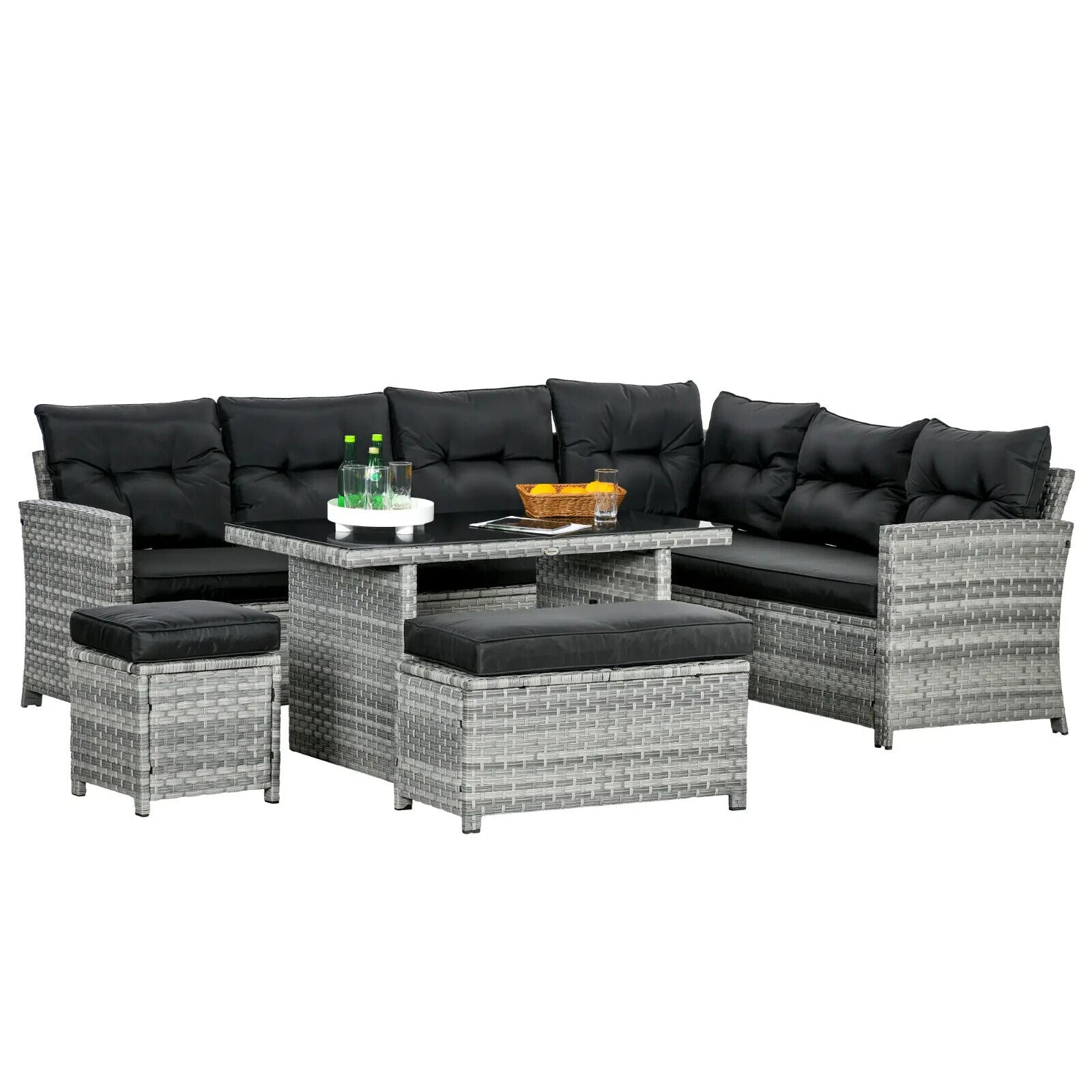 5 Piece Rattan Patio Furniture Set with Corner Sofa Footstools Table Mixed Grey - Home and Garden Furniture Shop - #rustic - furniture#