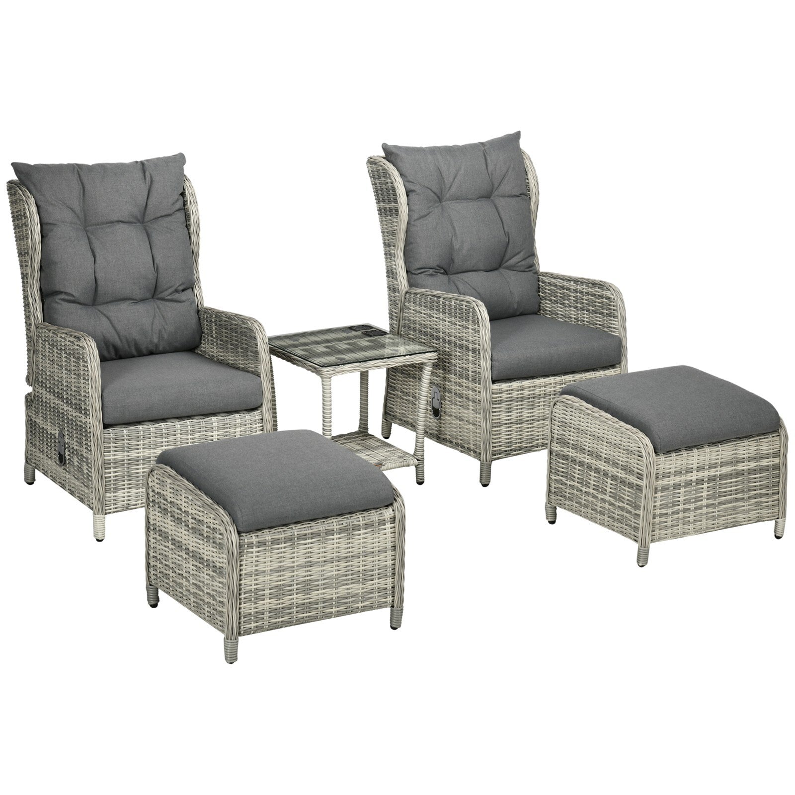 5 Pieces Reclining Rattan Garden Furniture Set with Two - Tier Table & Footstools - Home and Garden Furniture Shop - rustic - furniture