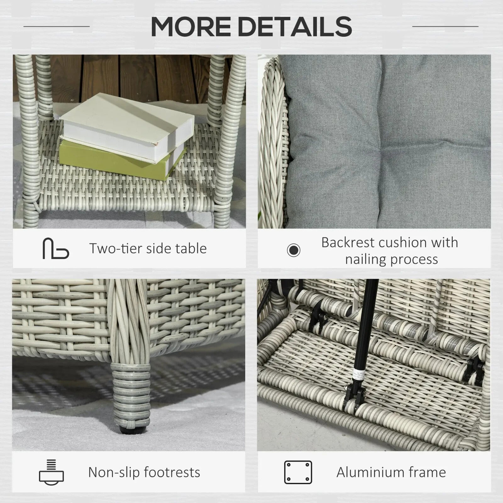 5 Pieces Reclining Rattan Garden Furniture Set with Two - Tier Table & Footstools - Home and Garden Furniture Shop - rustic - furniture