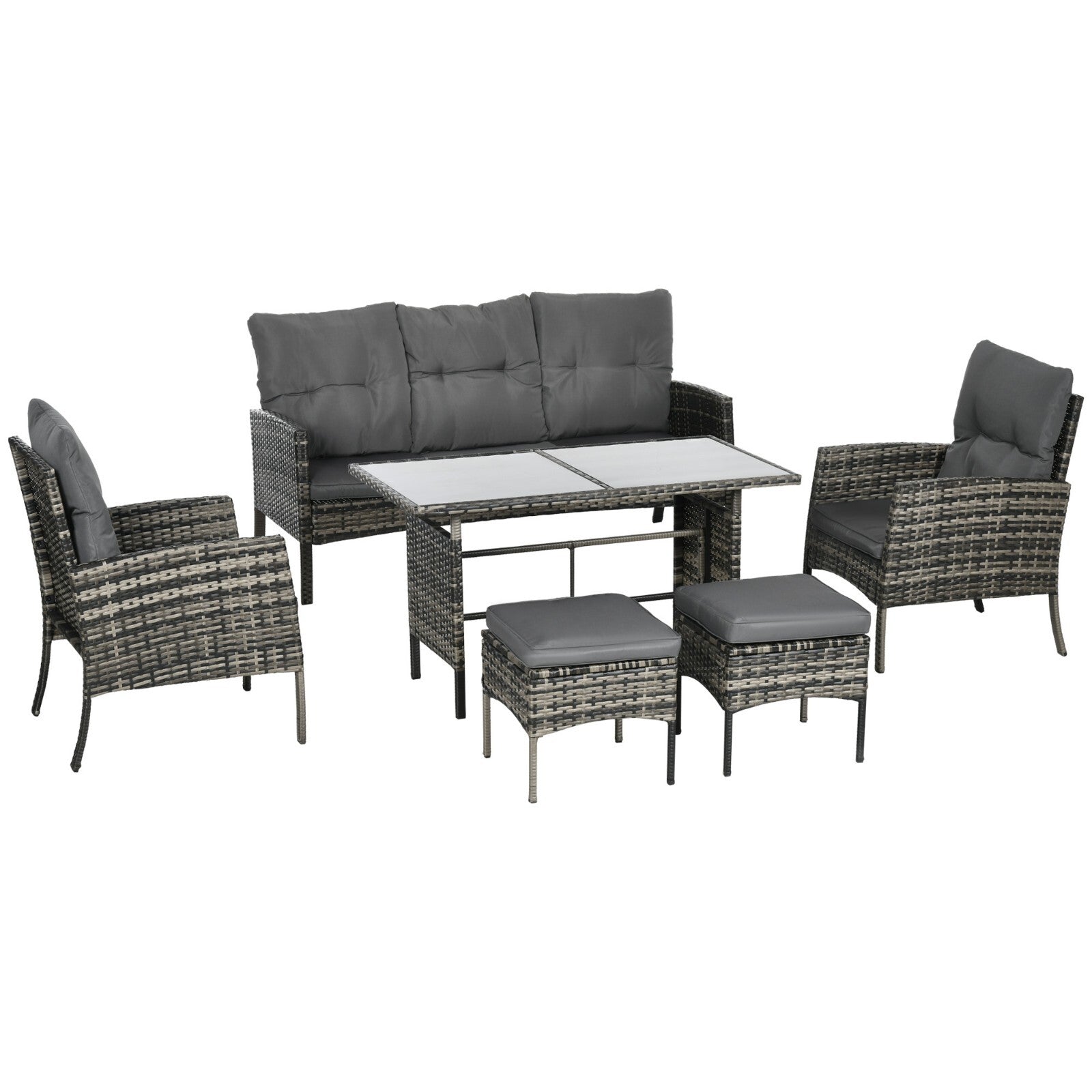 5 - Seater Rattan Garden Furniture Set Sofa Chairs Stools and Glass Top Table Grey - Home and Garden Furniture Shop - rustic - furniture
