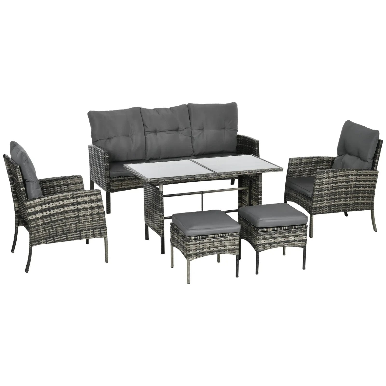 5 - Seater Rattan Garden Furniture Set Sofa Chairs Stools and Glass Top Table Grey - Home and Garden Furniture Shop - rustic - furniture