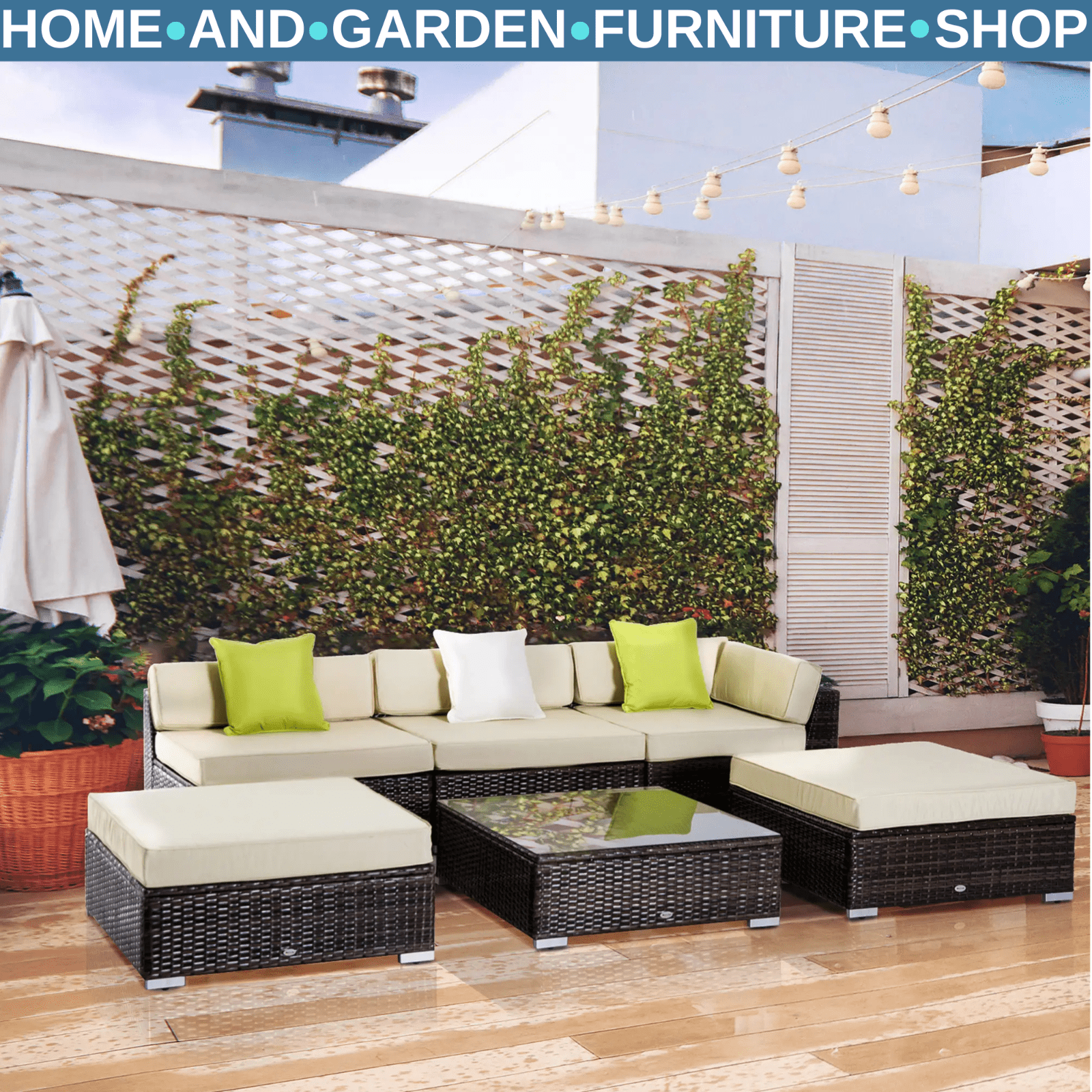 5 Seater Rattan Garden Sofa Set with Coffee Table for Patio Outdoor Lounge Seats - Home and Garden Furniture Shop - rustic - furniture