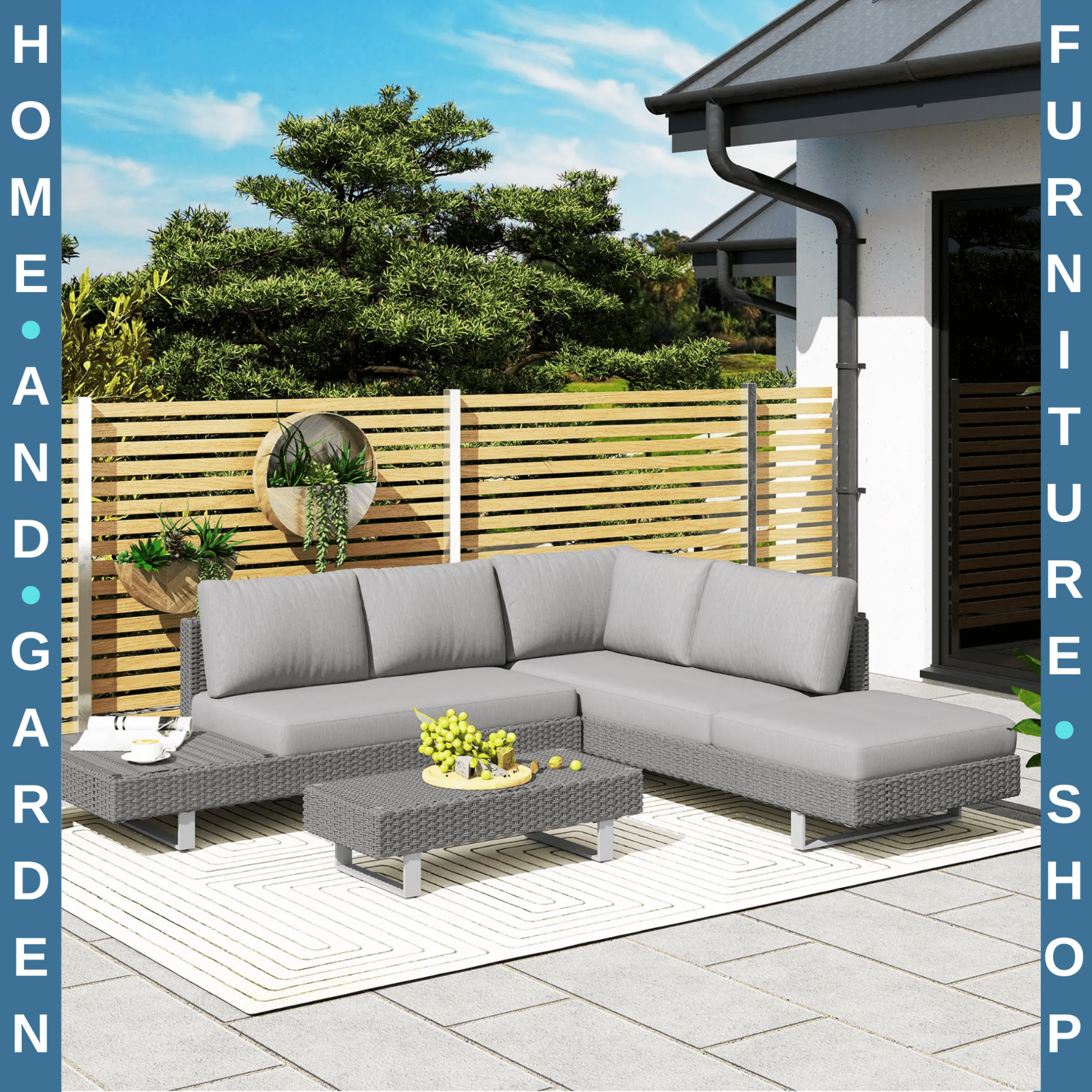 5 Seater Rattan Sofa Set Patio Furniture with Cushions and Tea Table Light Grey - Home and Garden Furniture Shop - rustic - furniture