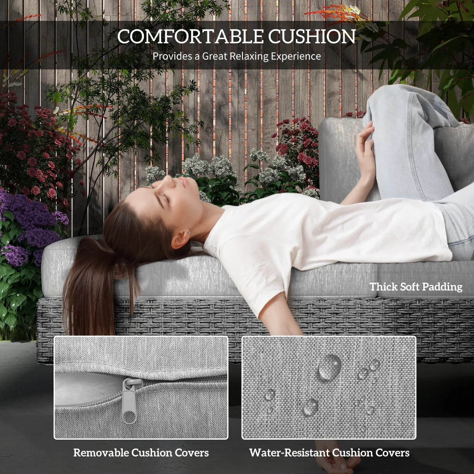 5 Seater Rattan Sofa Set Patio Furniture with Cushions and Tea Table Light Grey - Home and Garden Furniture Shop - rustic - furniture