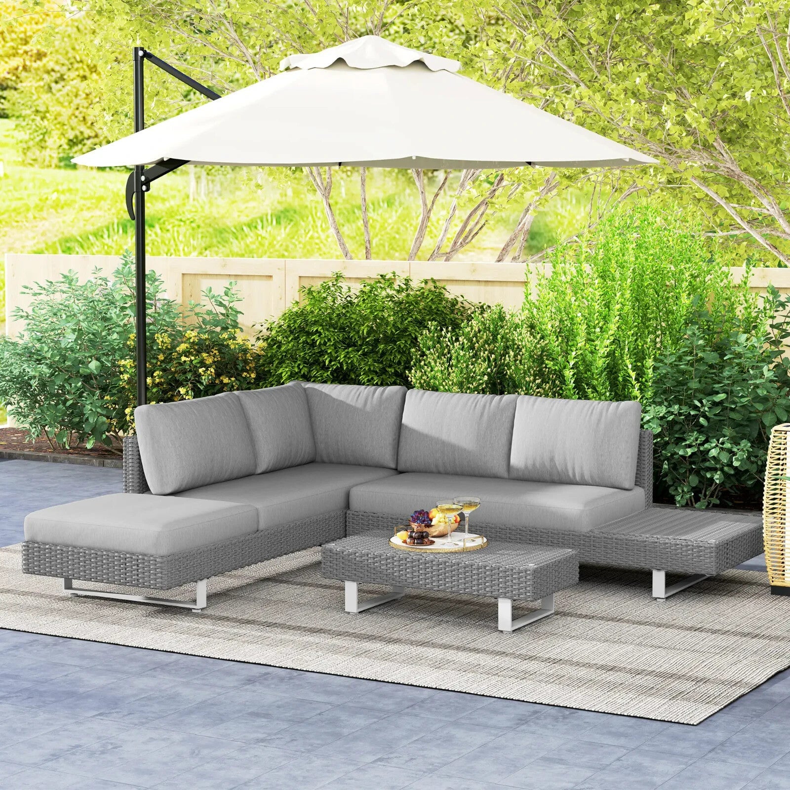 5 Seater Rattan Sofa Set Patio Furniture with Cushions and Tea Table Light Grey - Home and Garden Furniture Shop - rustic - furniture