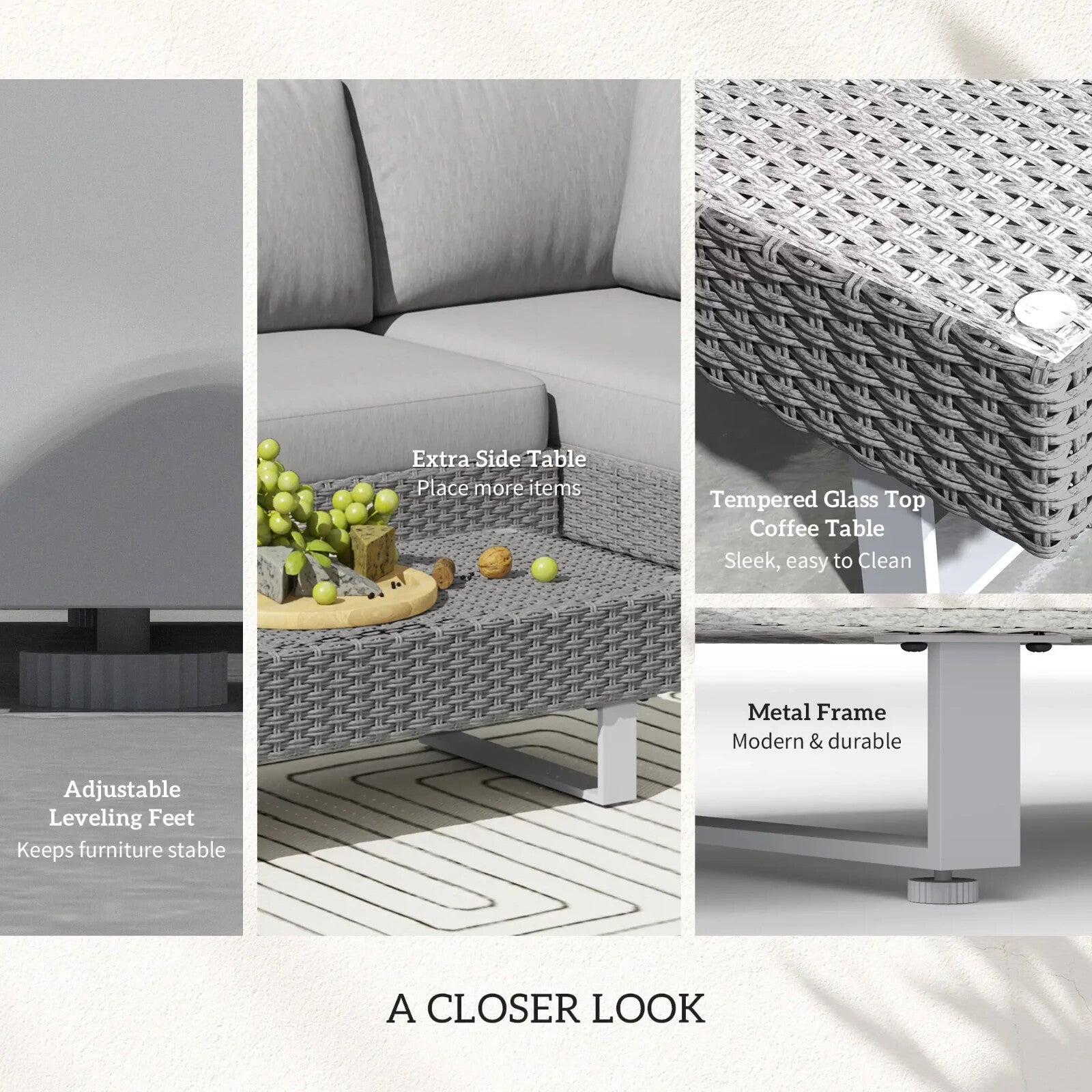 5 Seater Rattan Sofa Set Patio Furniture with Cushions and Tea Table Light Grey - Home and Garden Furniture Shop - rustic - furniture