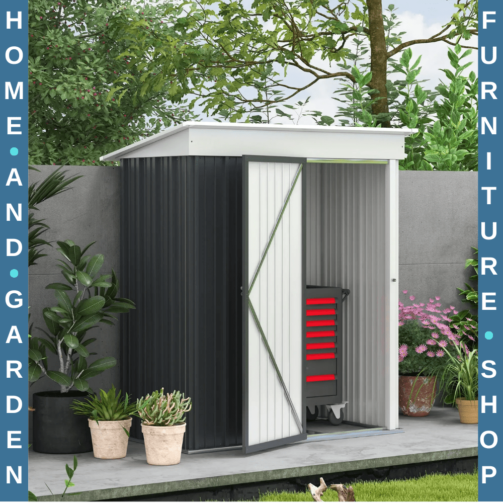 5 x 3 x 6ft Metal Lean - To Garden Shed Outdoor Storage for Tool Motorbike w/Shelf - Home and Garden Furniture Shop - rustic - furniture