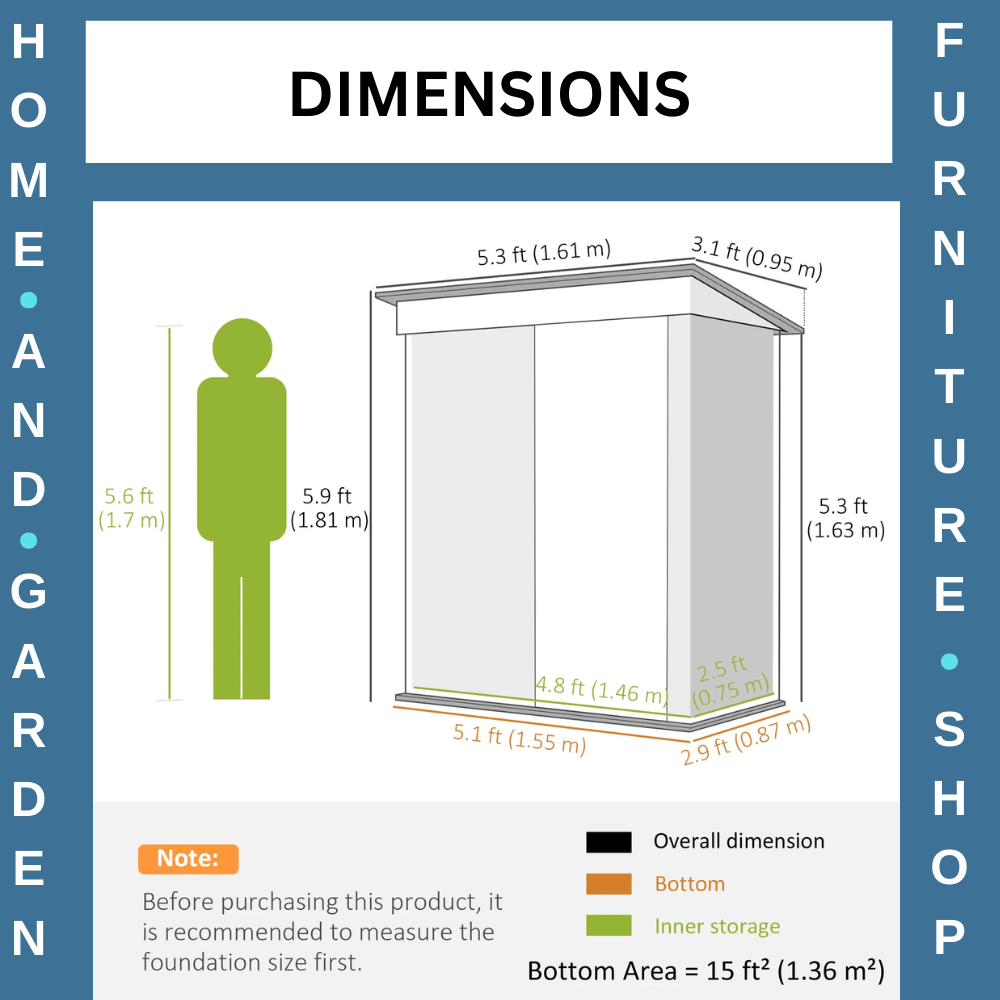 5 x 3 x 6ft Metal Lean - To Garden Shed Outdoor Storage for Tool Motorbike w/Shelf - Home and Garden Furniture Shop - rustic - furniture
