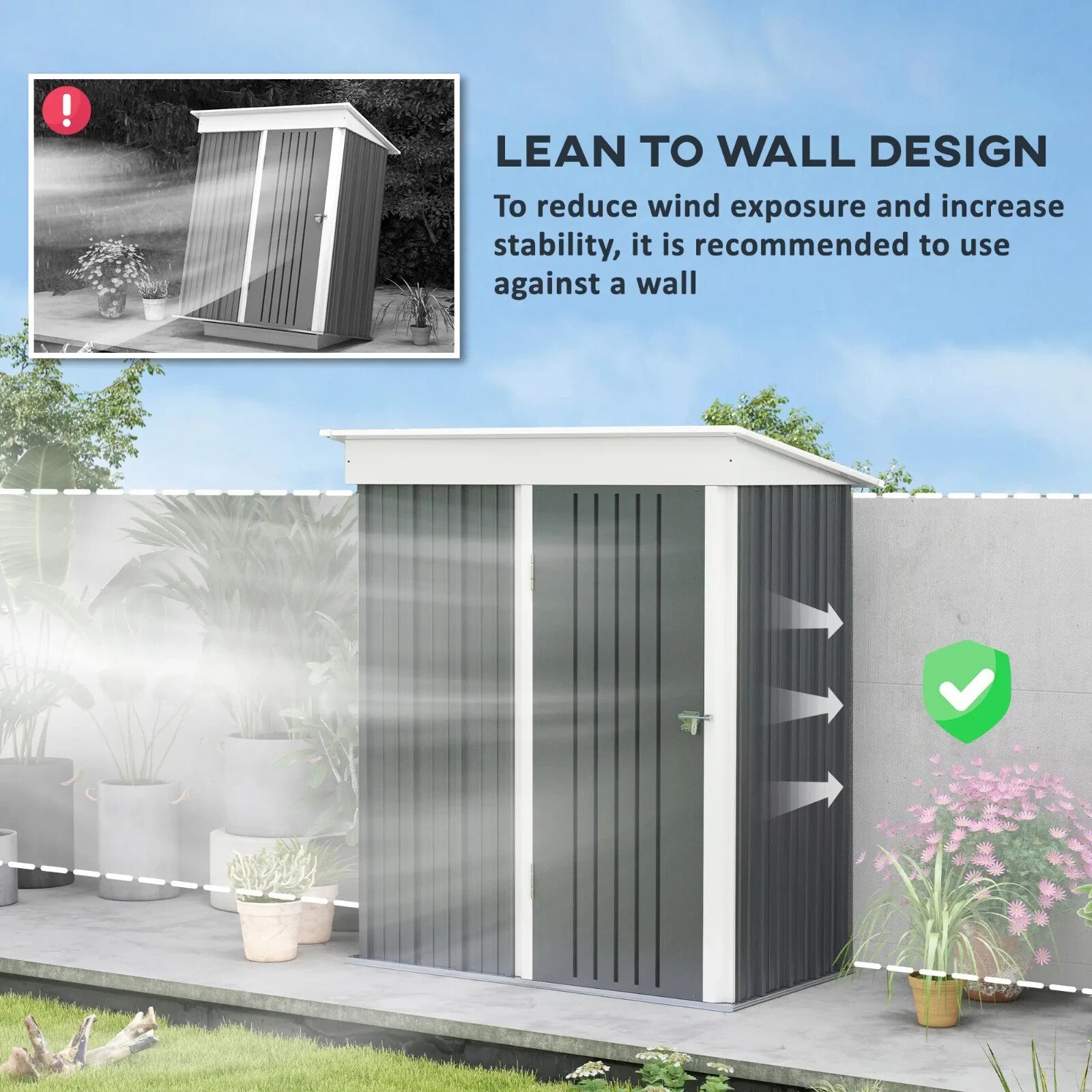 5 x 3 x 6ft Metal Lean - To Garden Shed Outdoor Storage for Tool Motorbike w/Shelf - Home and Garden Furniture Shop - rustic - furniture