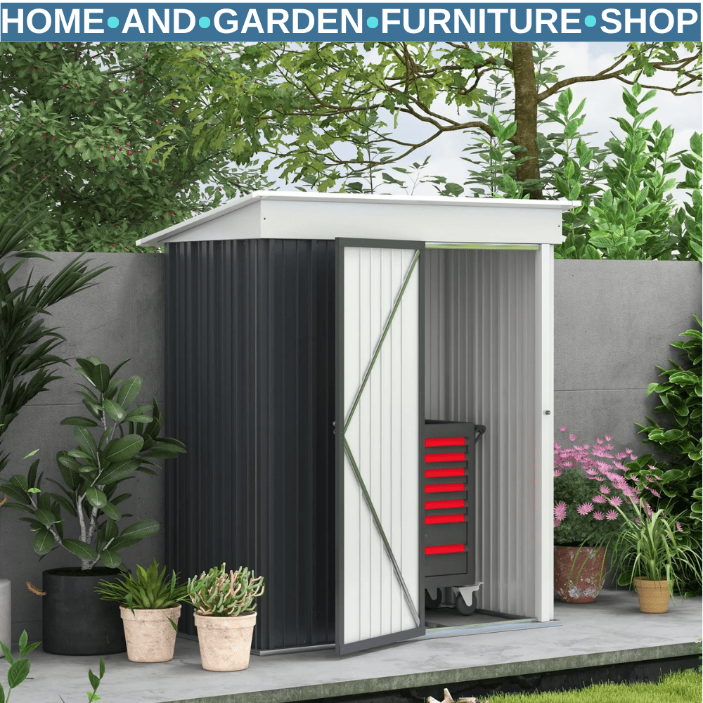 5 x 3 x 6ft Metal Lean - To Garden Shed Outdoor Storage for Tool Motorbike w/Shelf - Home and Garden Furniture Shop - rustic - furniture
