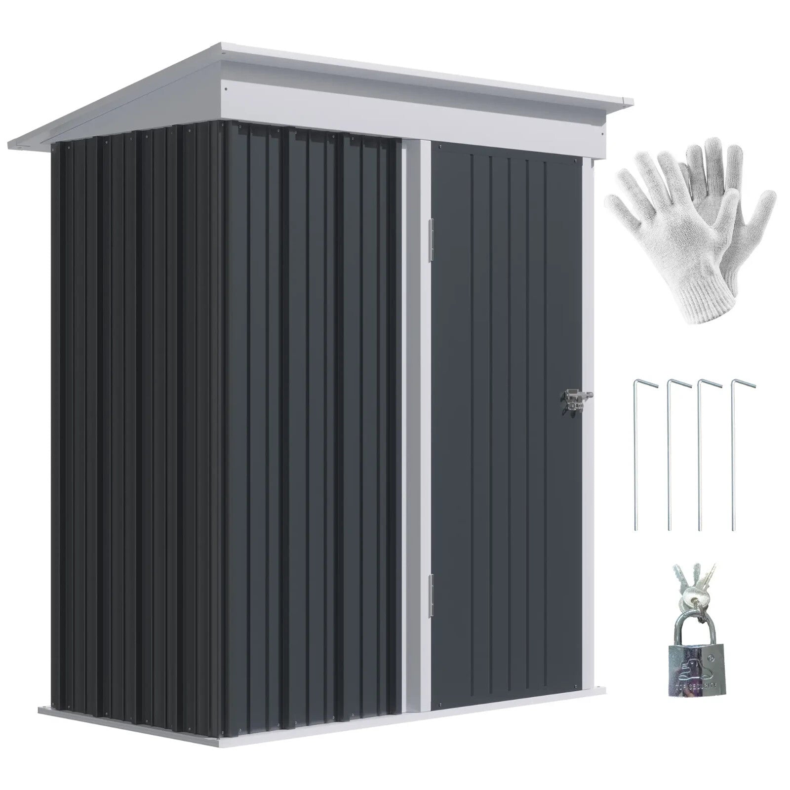 5 x 3 x 6ft Metal Lean - To Garden Shed Outdoor Storage for Tool Motorbike w/Shelf - Home and Garden Furniture Shop - rustic - furniture