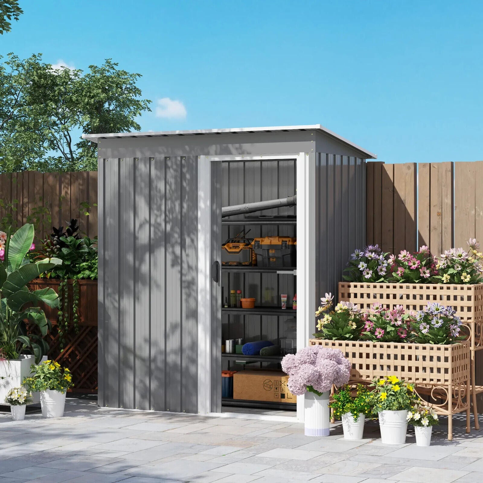 5 x 3ft Garden Storage Shed with Sliding Door Sloped Roof Tool Equipment Shelter - Home and Garden Furniture Shop - #rustic - furniture#