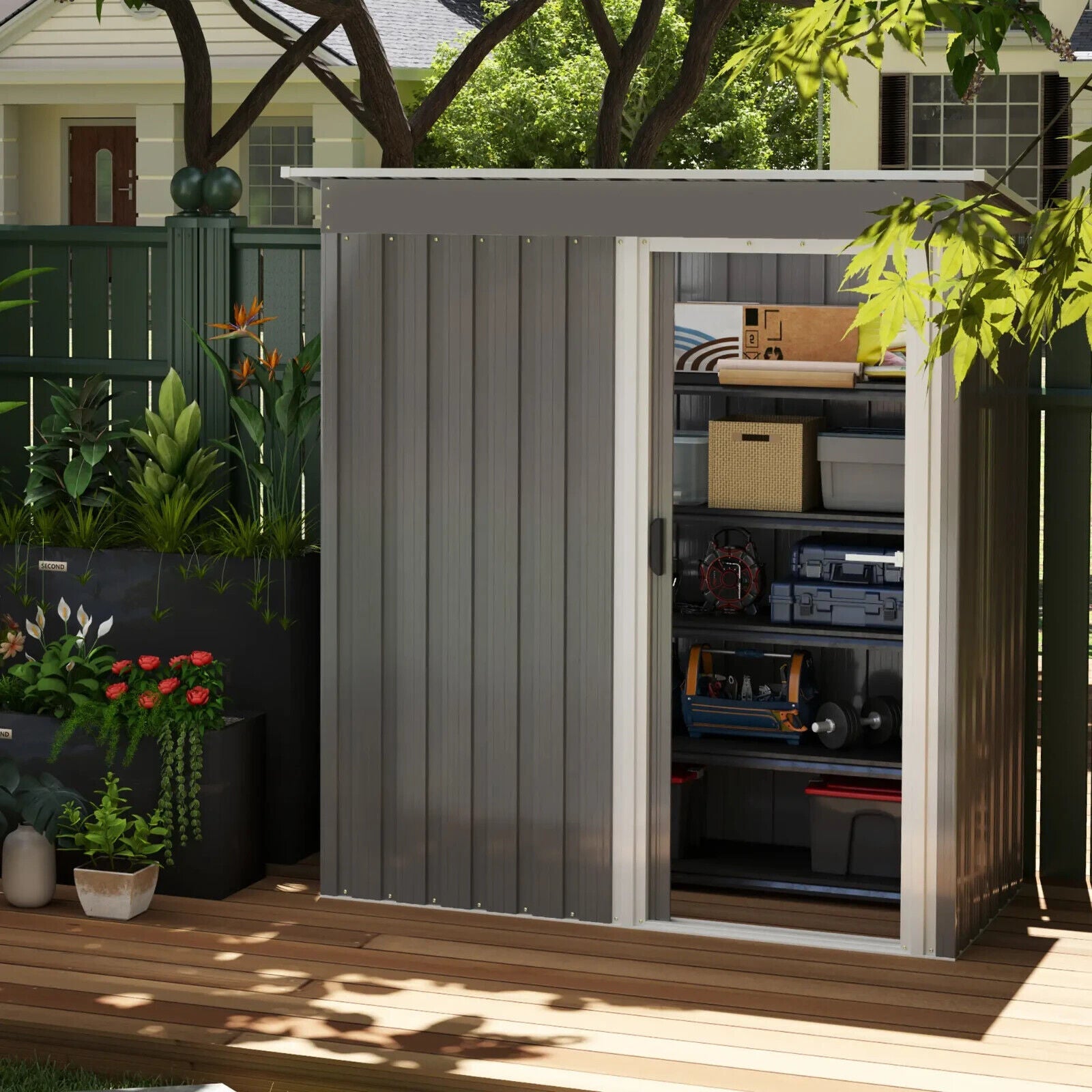 5 x 3ft Garden Storage Shed with Sliding Door Sloped Roof Tool Equipment Shelter - Home and Garden Furniture Shop - #rustic - furniture#