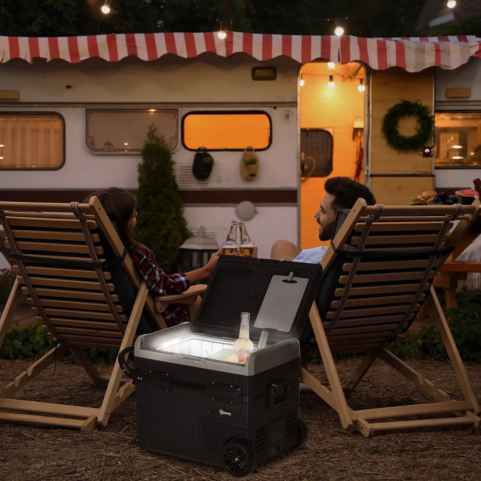 50L Portable Compressor Fridge Freezer Cooler Box with LED Light, Cup Holders - Home and Garden Furniture Shop - rustic - furniture