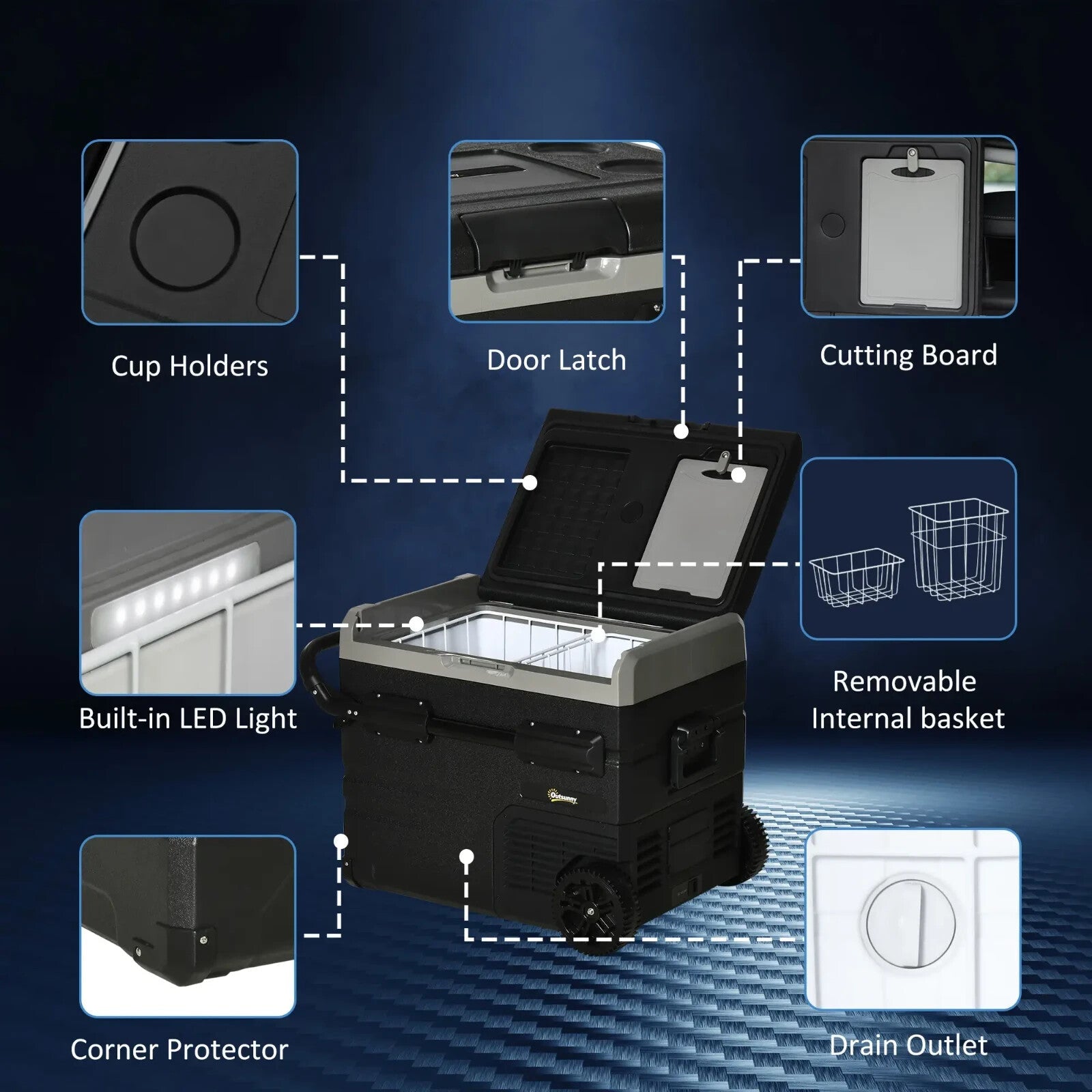 50L Portable Compressor Fridge Freezer Cooler Box with LED Light, Cup Holders - Home and Garden Furniture Shop - rustic - furniture