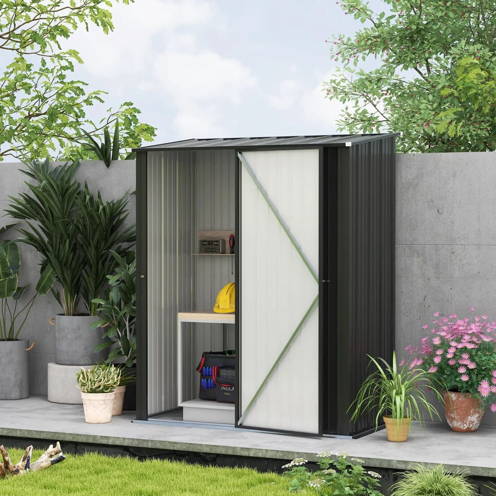 5.3 x 3.1ft Metal Storage Shed Outdoor Garden Tool Shed w/ Single Door for Patio - Home and Garden Furniture Shop - #rustic - furniture#