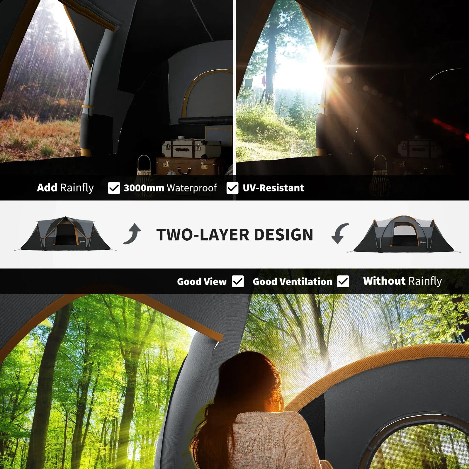5–6 Man Dome Camping Tent Tunnel Shelter UV Protection 3000mm Waterproof Rating - Home and Garden Furniture Shop - rustic - furniture