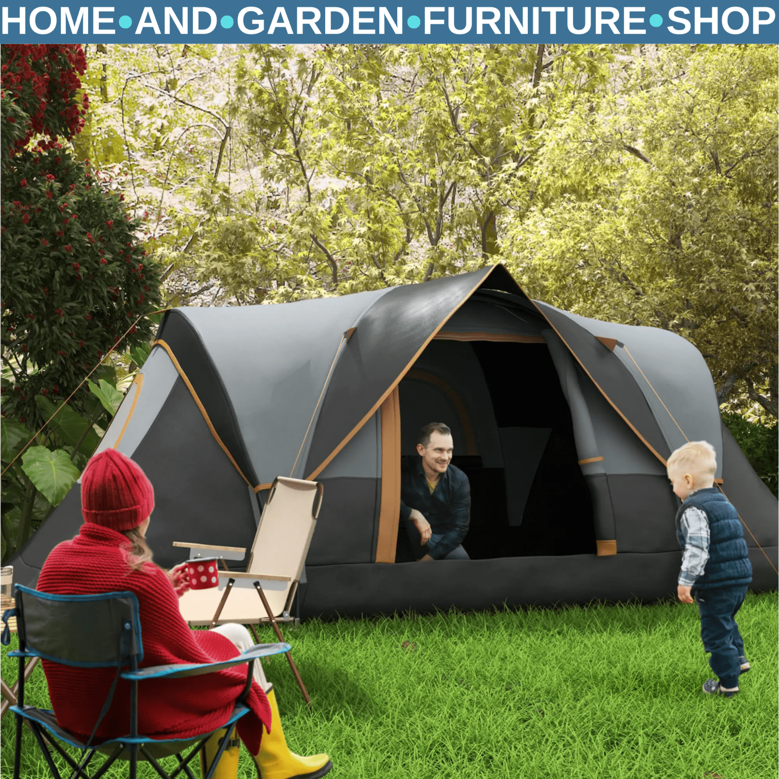 5–6 Man Dome Camping Tent Tunnel Shelter UV Protection 3000mm Waterproof Rating - Home and Garden Furniture Shop - rustic - furniture
