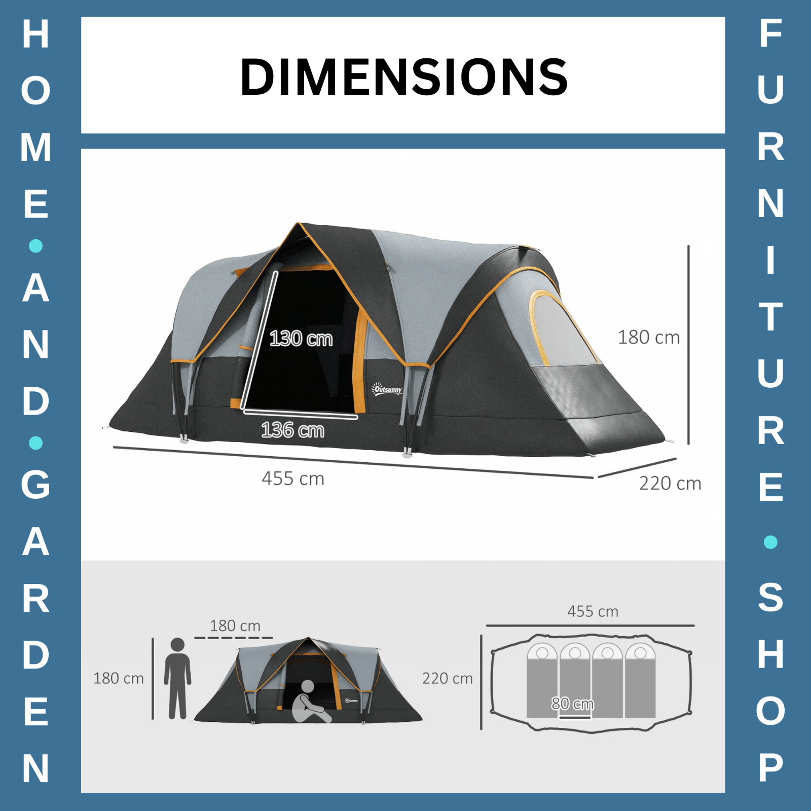 5–6 Man Dome Camping Tent Tunnel Shelter UV Protection 3000mm Waterproof Rating - Home and Garden Furniture Shop - rustic - furniture