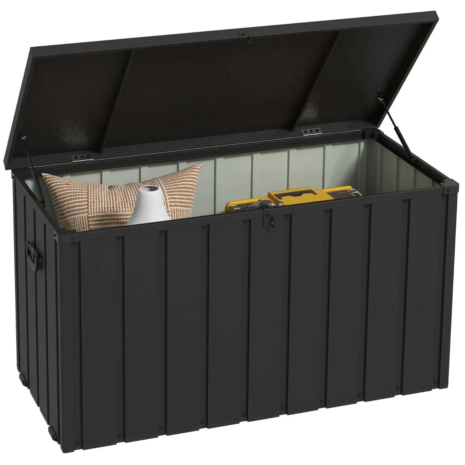 450L Galvanised Steel Garden Storage Box with Wheels Outdoor Weatherproof Chest