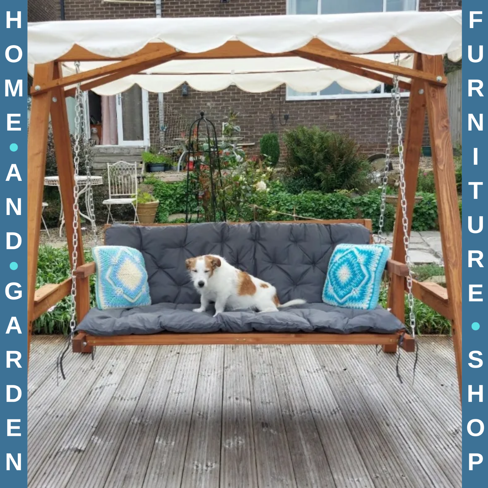 3 Seater Wooden Garden Swing Bench Outdoor Patio Chair w/ Backrest Canopy White