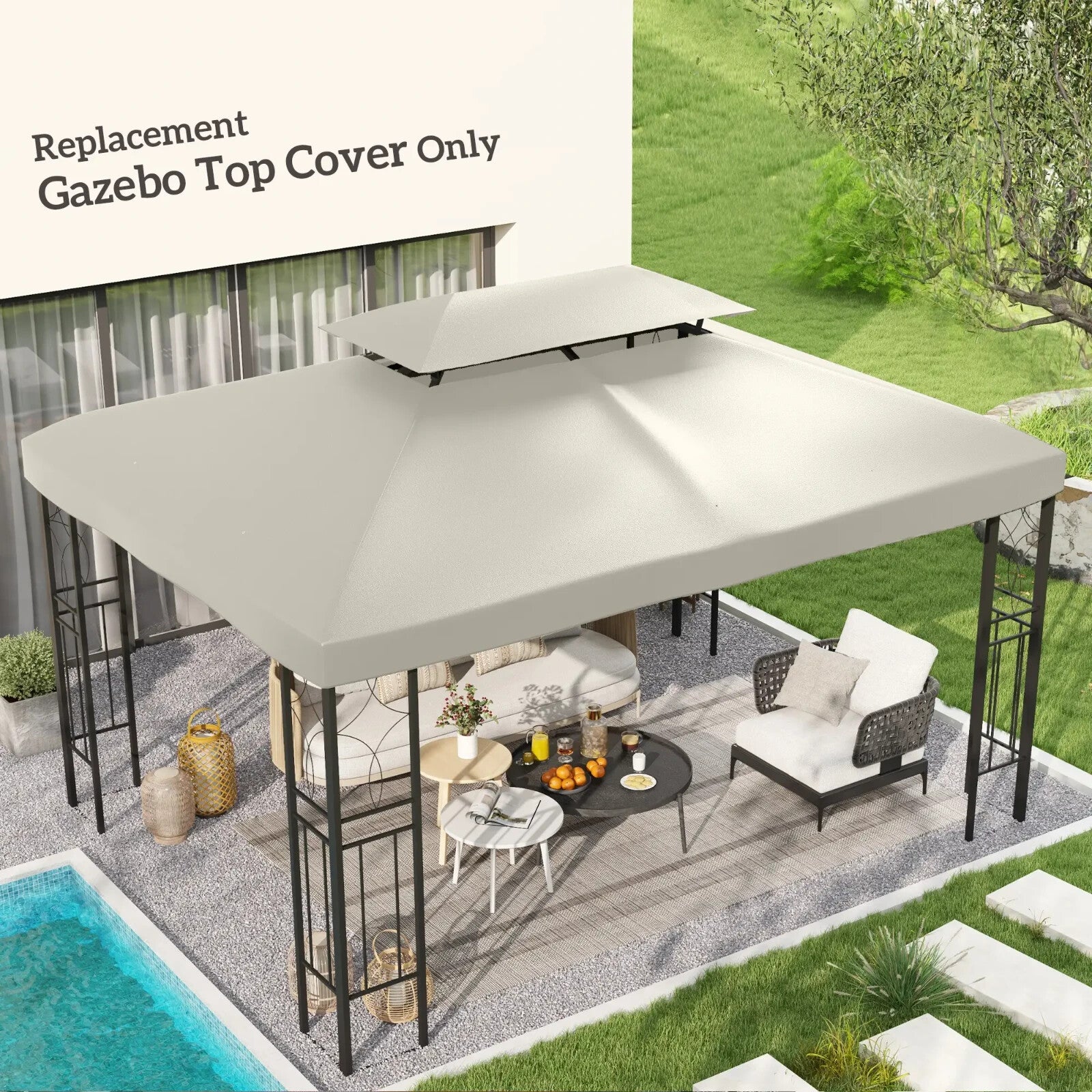 Gazebo 2-Tier Replacement Roof Canopy Sun Shelter Awning UV Resistant Cream