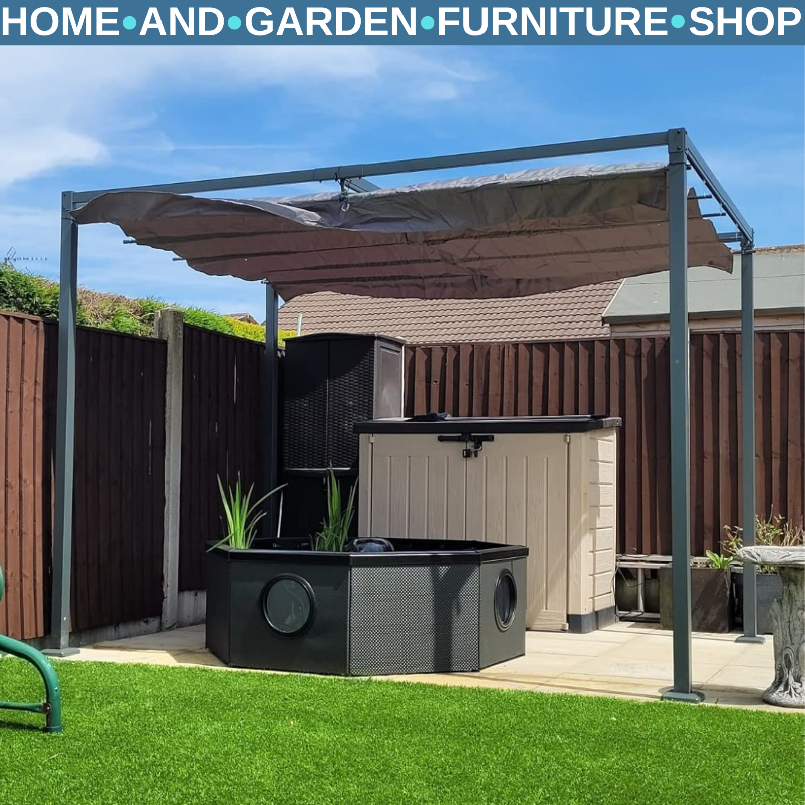 4 x 3m Metal Pergola Garden Gazebo Patio Set Sun Shelter Retractable Canopy Grey