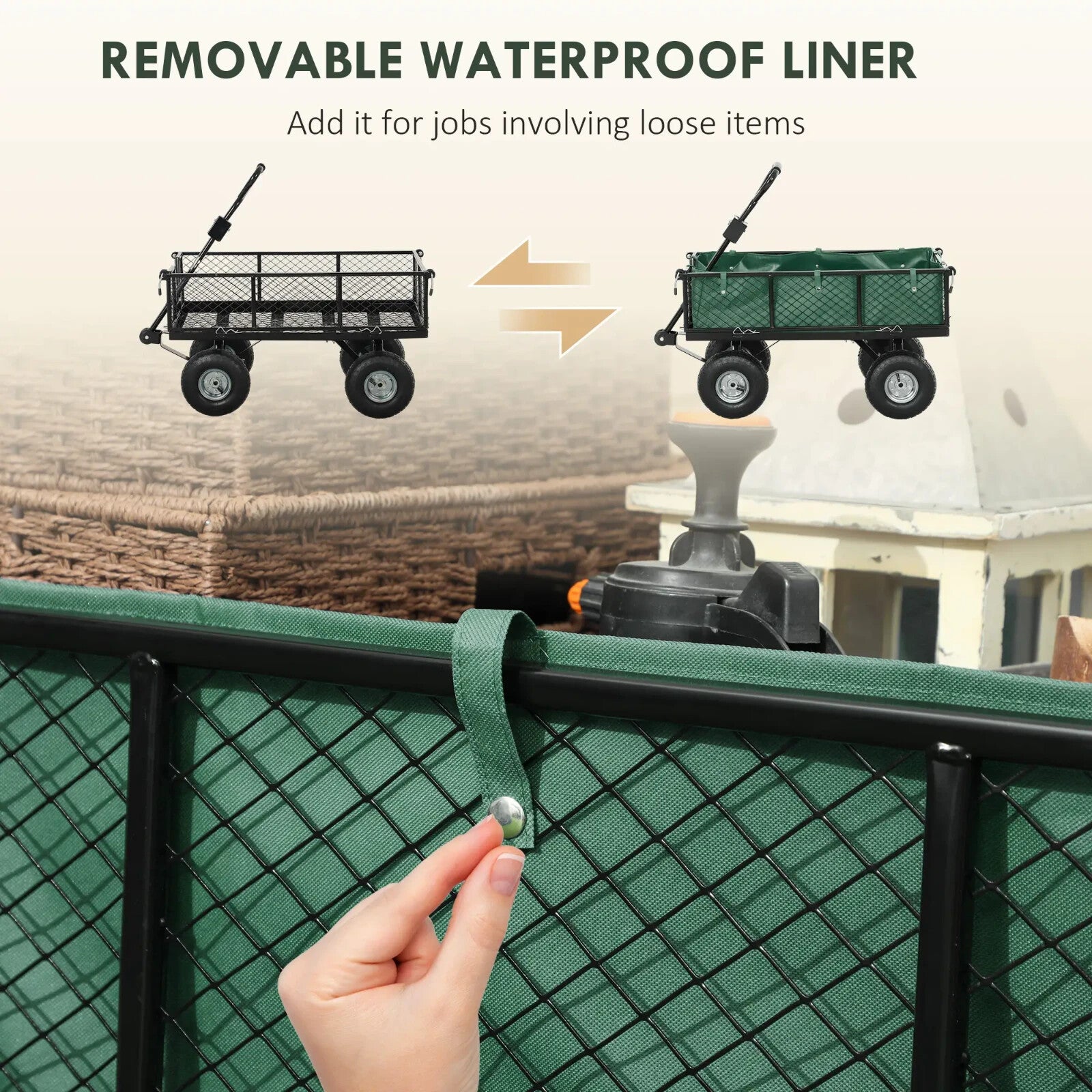 114L Steel Frame Garden Cart Trolley Heavy Duty Outdoor Utility Wagon for Tools