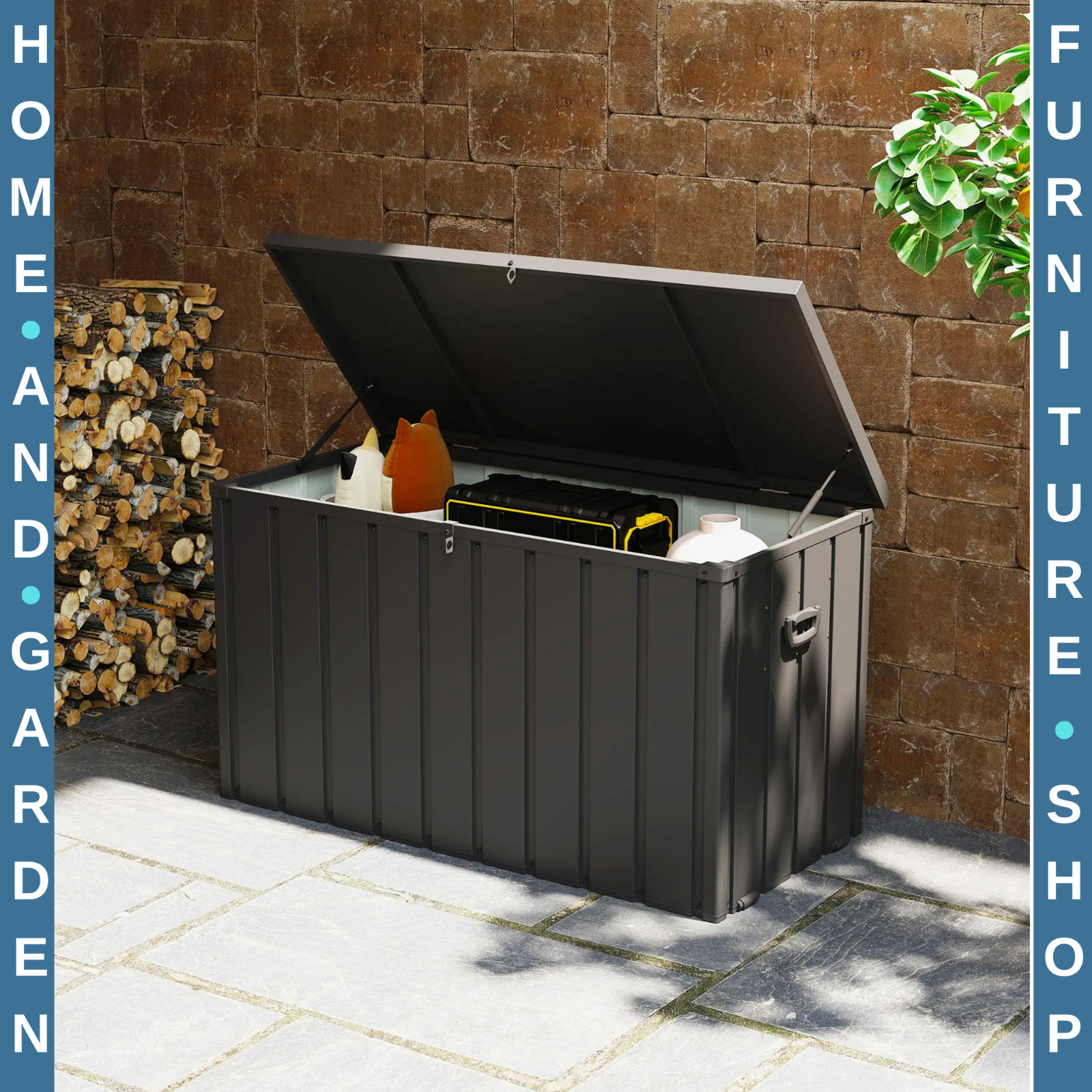 450L Galvanised Steel Garden Storage Box with Wheels Outdoor Weatherproof Chest