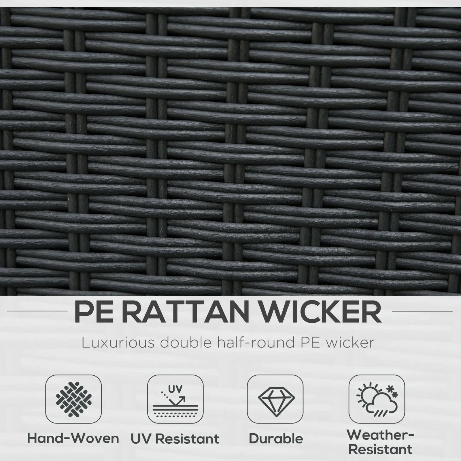 Large Outdoor Patio Furniture Black Garden Wicker Rattan Sofa Chair & Table Set