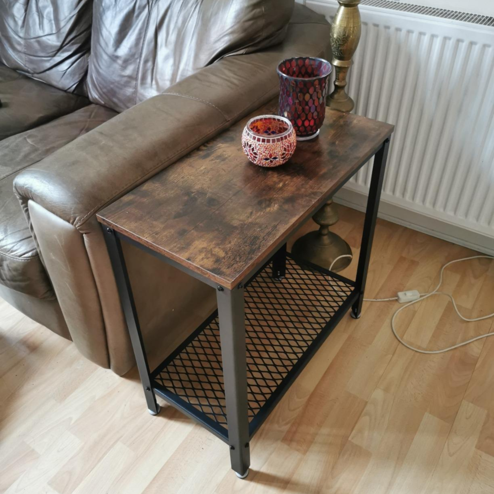 Vintage Side Table Modern Sofa Coffee Table Stand Living Room Rustic Wood Finish