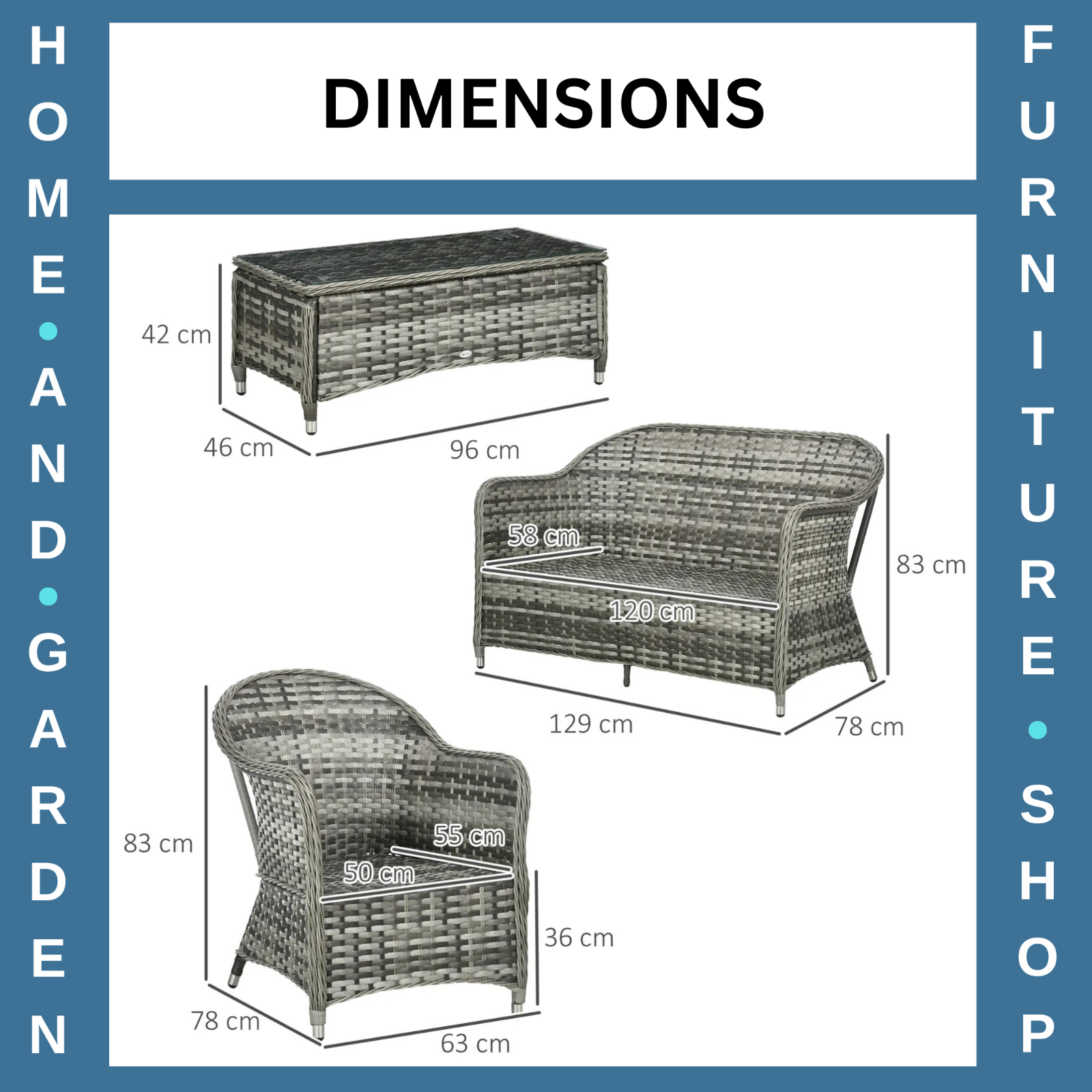 Four Pcs Rattan Sofa Set with Glass Top Table Garden Outdoor Patio Furniture Set