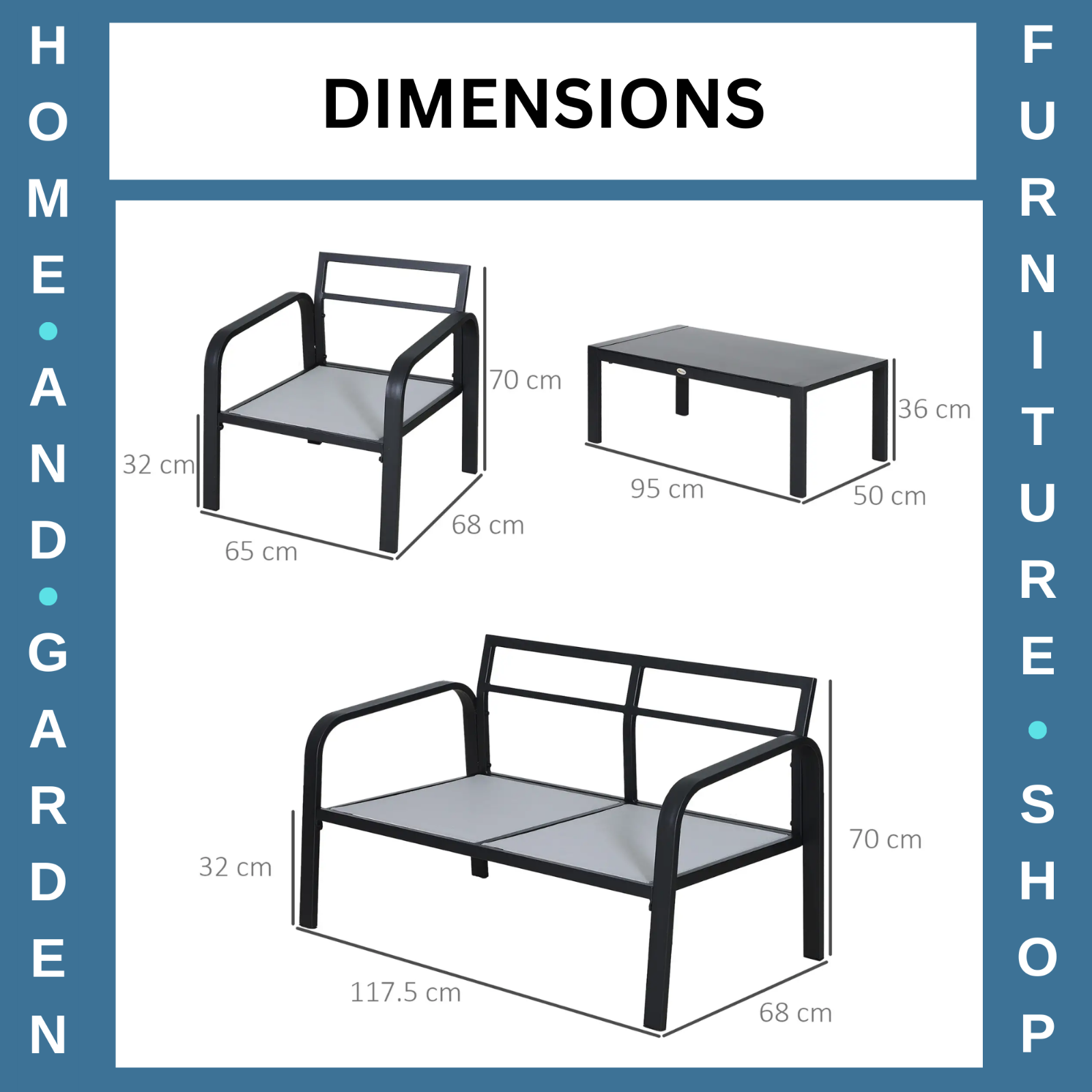 4 Piece Aluminium Garden Dining Set with Sofa Chairs Glass Table and Cushions