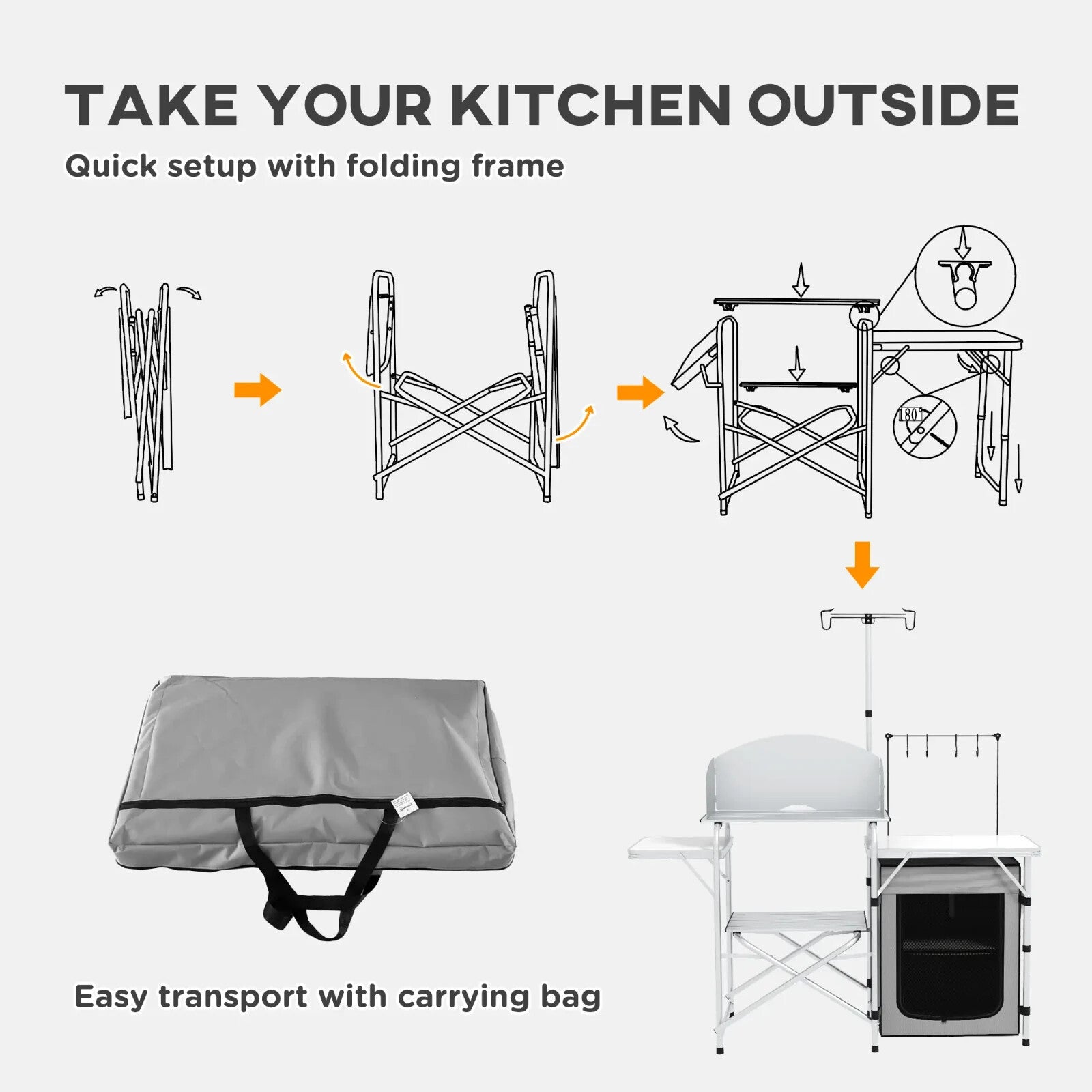 Portable Camping Kitchen Cupboard Folding Table Outdoor Cooking Station with Bag