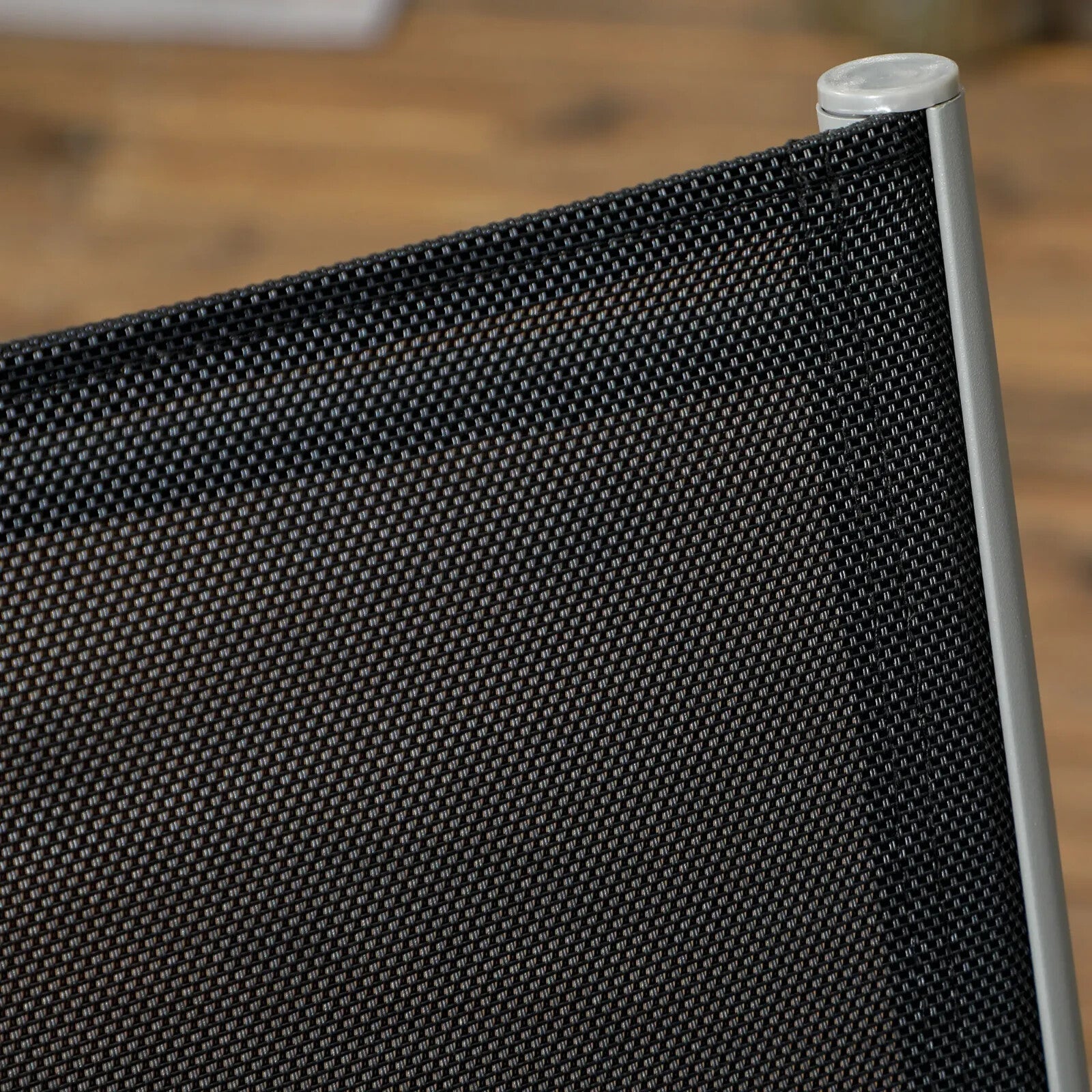 7 Piece Garden Dining Set with Glass Table and 6 Stackable Mesh Chairs Outdoor