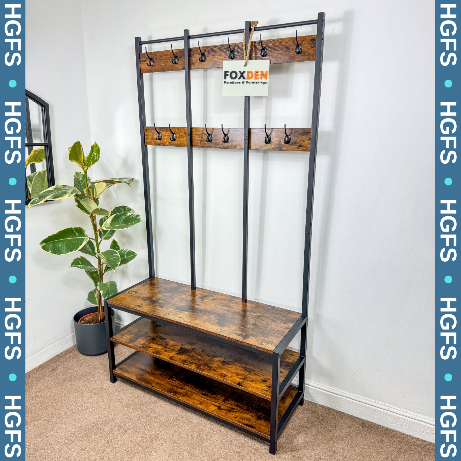 Large Rustic Coat Rack With Seat Shoe Rack Hall Tree Entryway Shoe Bench Shelves