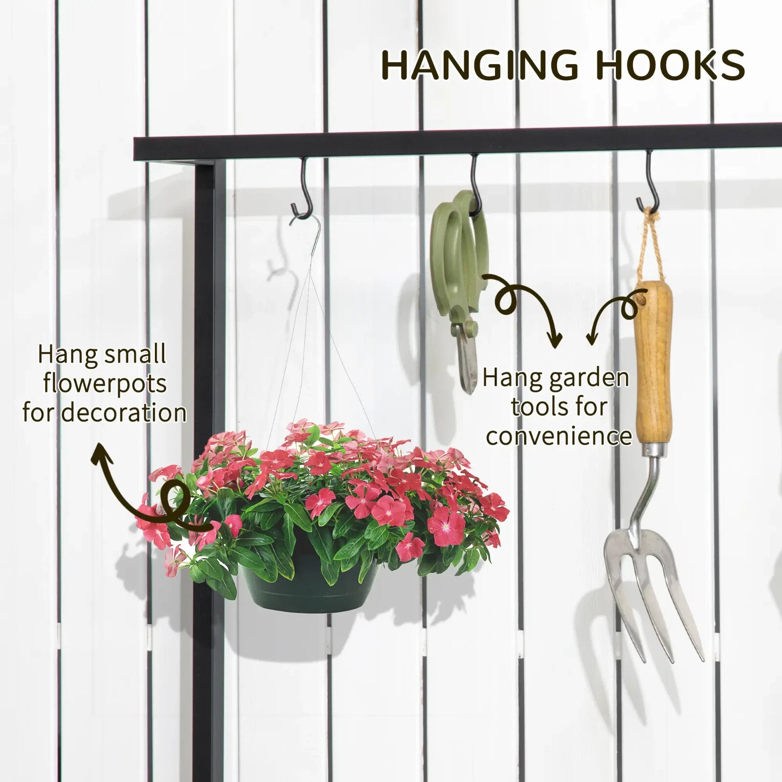 3 Tier Plant Stand w/ Hooks Indoor Outdoor Flower Rack Balcony Garden Shelf Unit