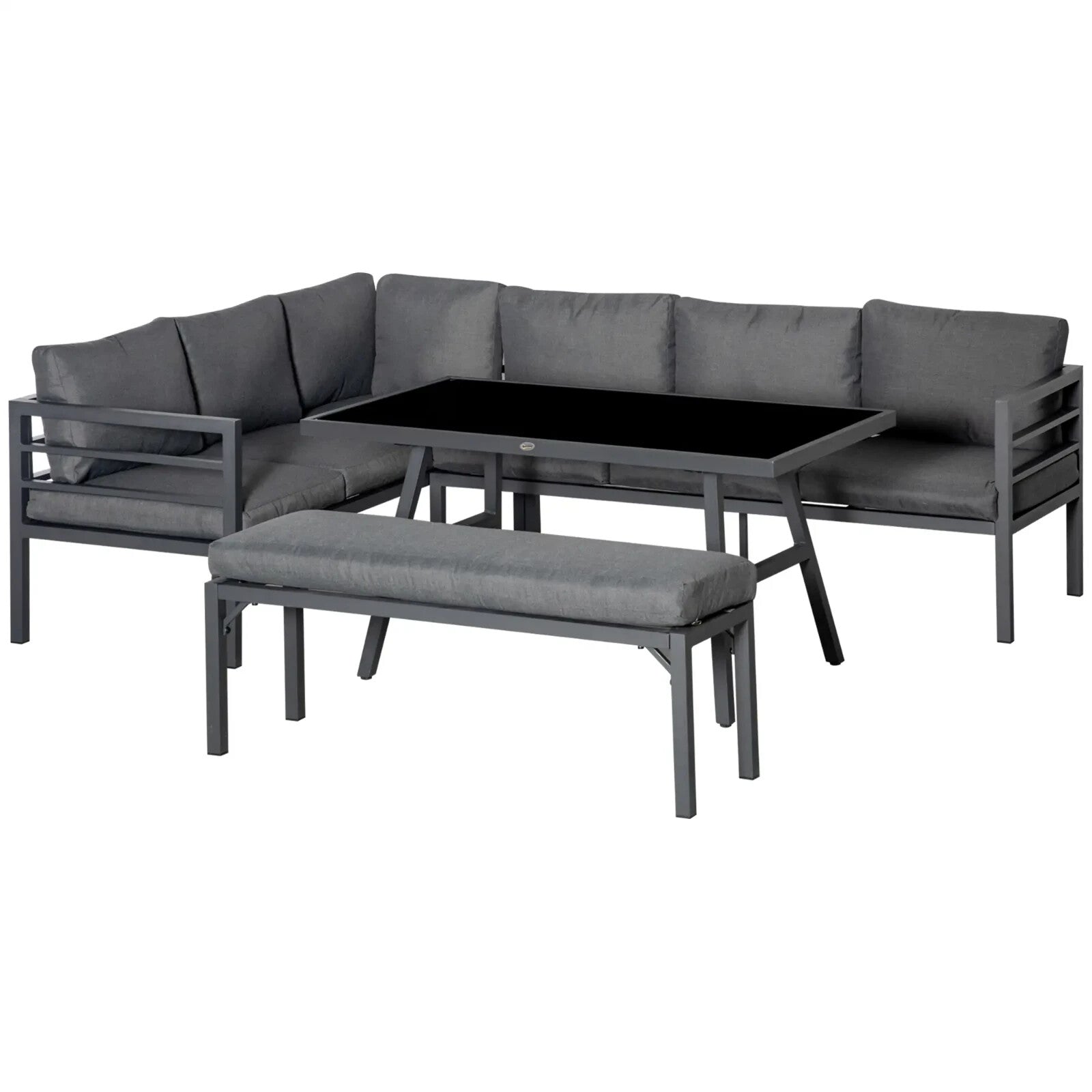 4 Piece L Shaped Garden Furniture Set 8 Seater Aluminium Dining Sofa with Bench