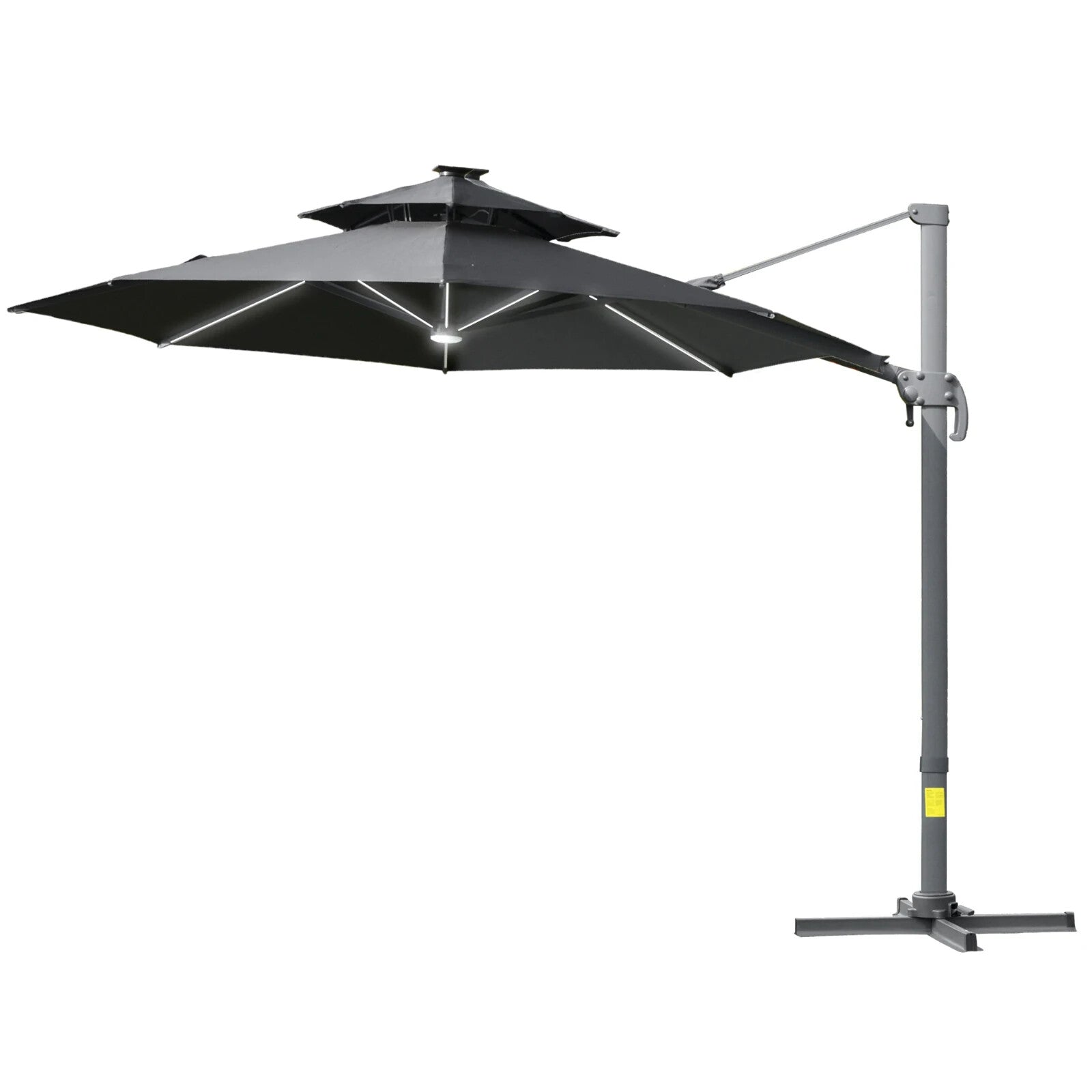 3m Cantilever Garden Parasol with LED Lights, Power Bank and 360° Rotating Base