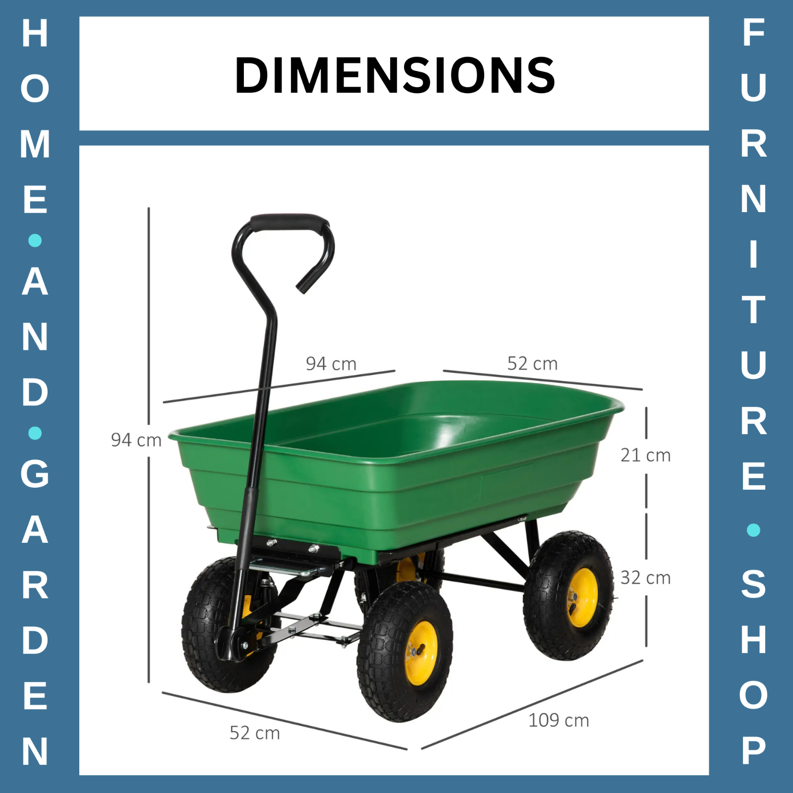 Garden Heavy Duty 4 Wheel Trolley Cart Dump Truck Utility Wheelbarrow Tipper