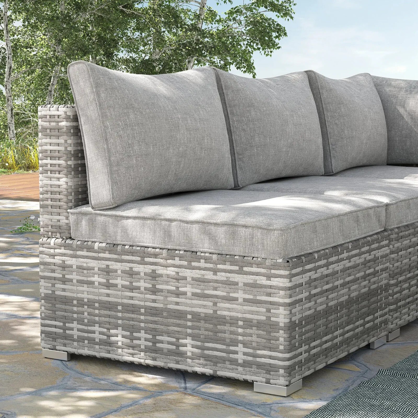 Rattan Garden Armchair – Light Grey Outdoor Single Chair with Cushions Grey